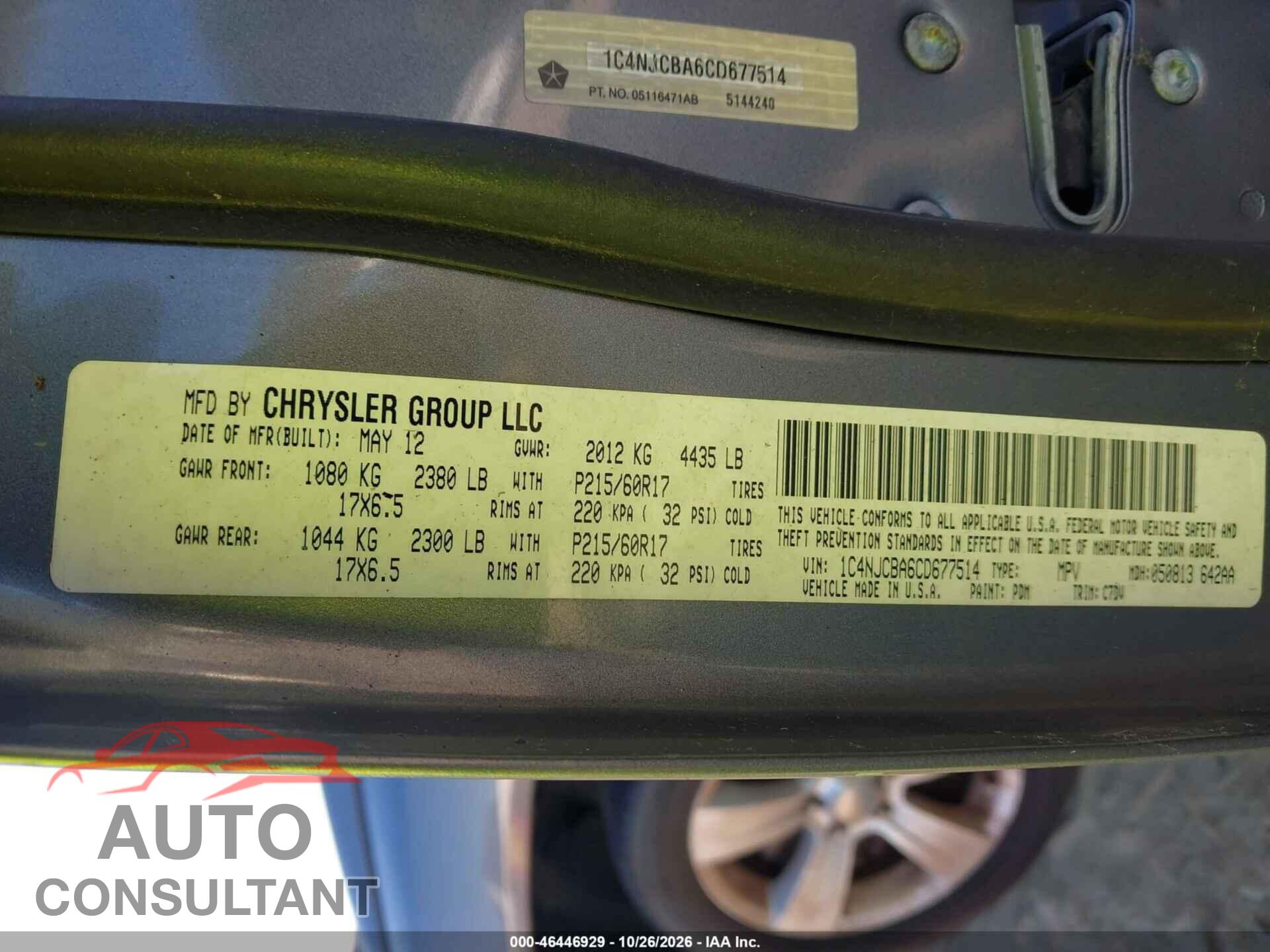 JEEP COMPASS 2012 - 1C4NJCBA6CD677514