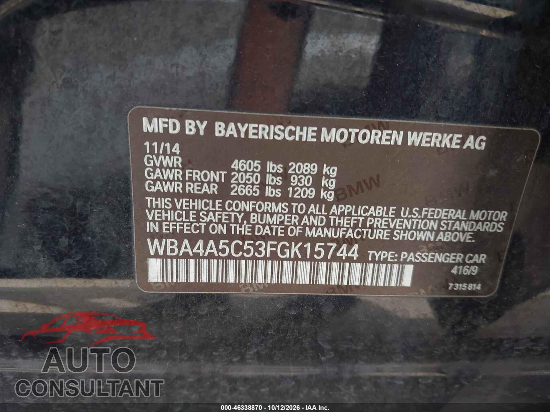 BMW 428 GRAN COUPE 2015 - WBA4A5C53FGK15744