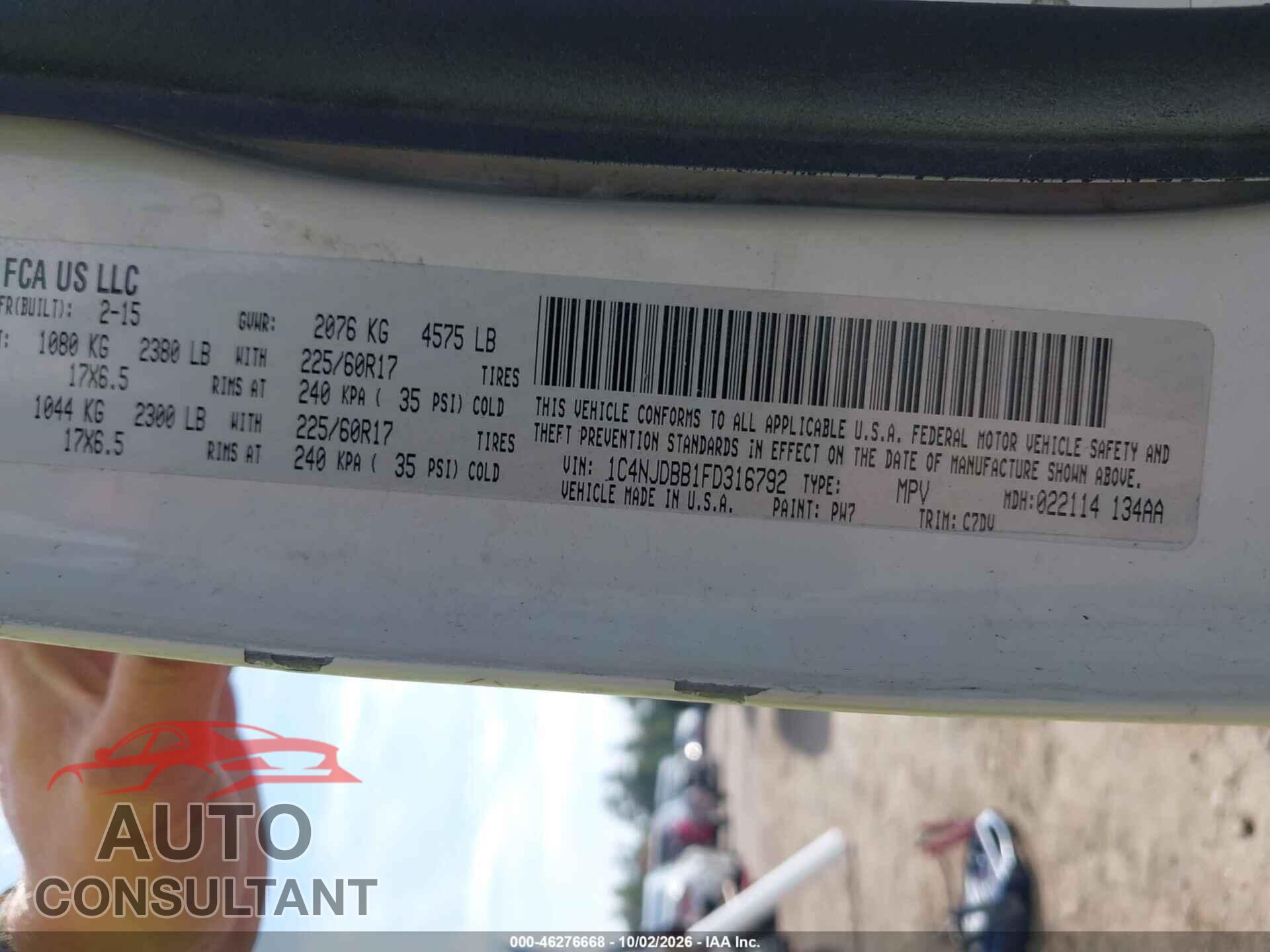 JEEP COMPASS 2015 - 1C4NJDBB1FD316792