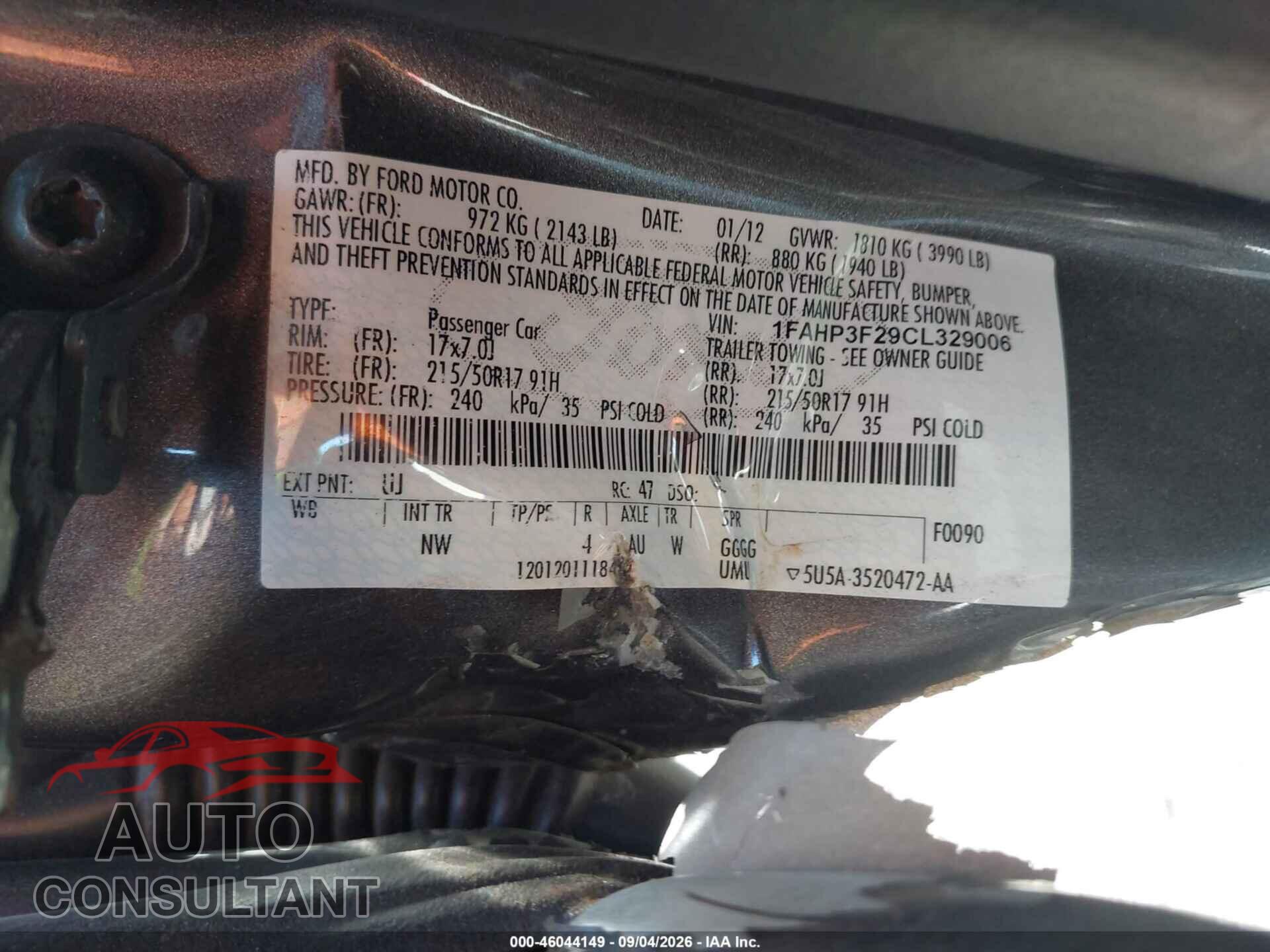 FORD FOCUS 2012 - 1FAHP3F29CL329006