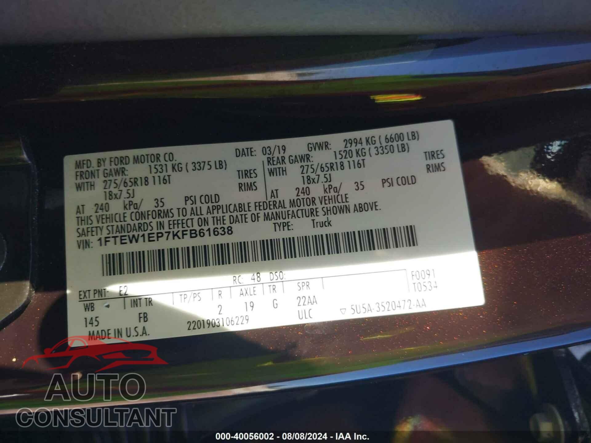 FORD F-150 2019 - 1FTEW1EP7KFB61638