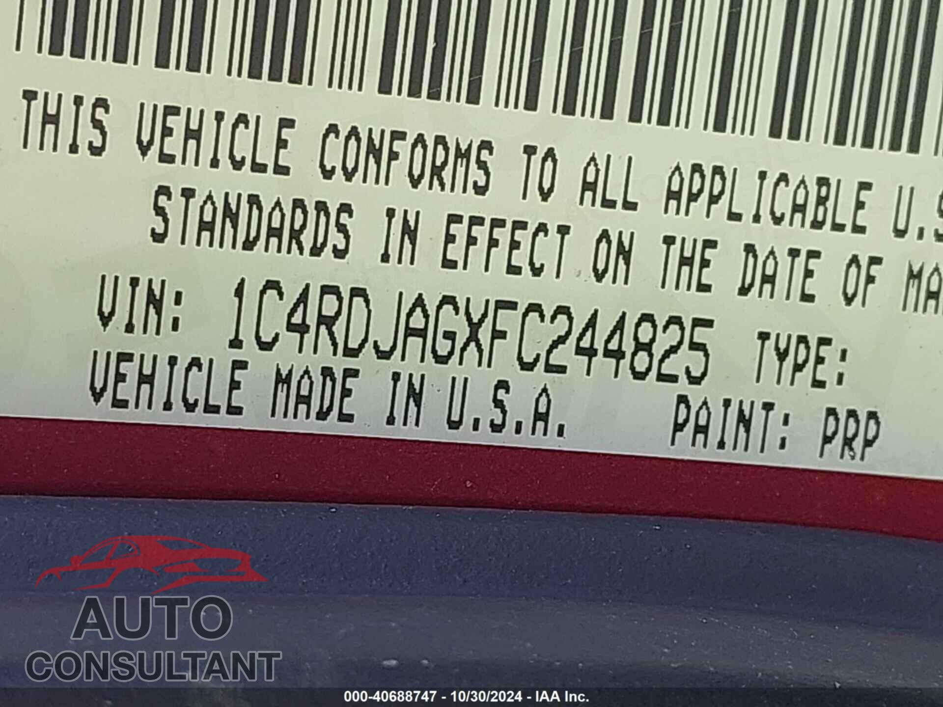 DODGE DURANGO 2015 - 1C4RDJAGXFC244825