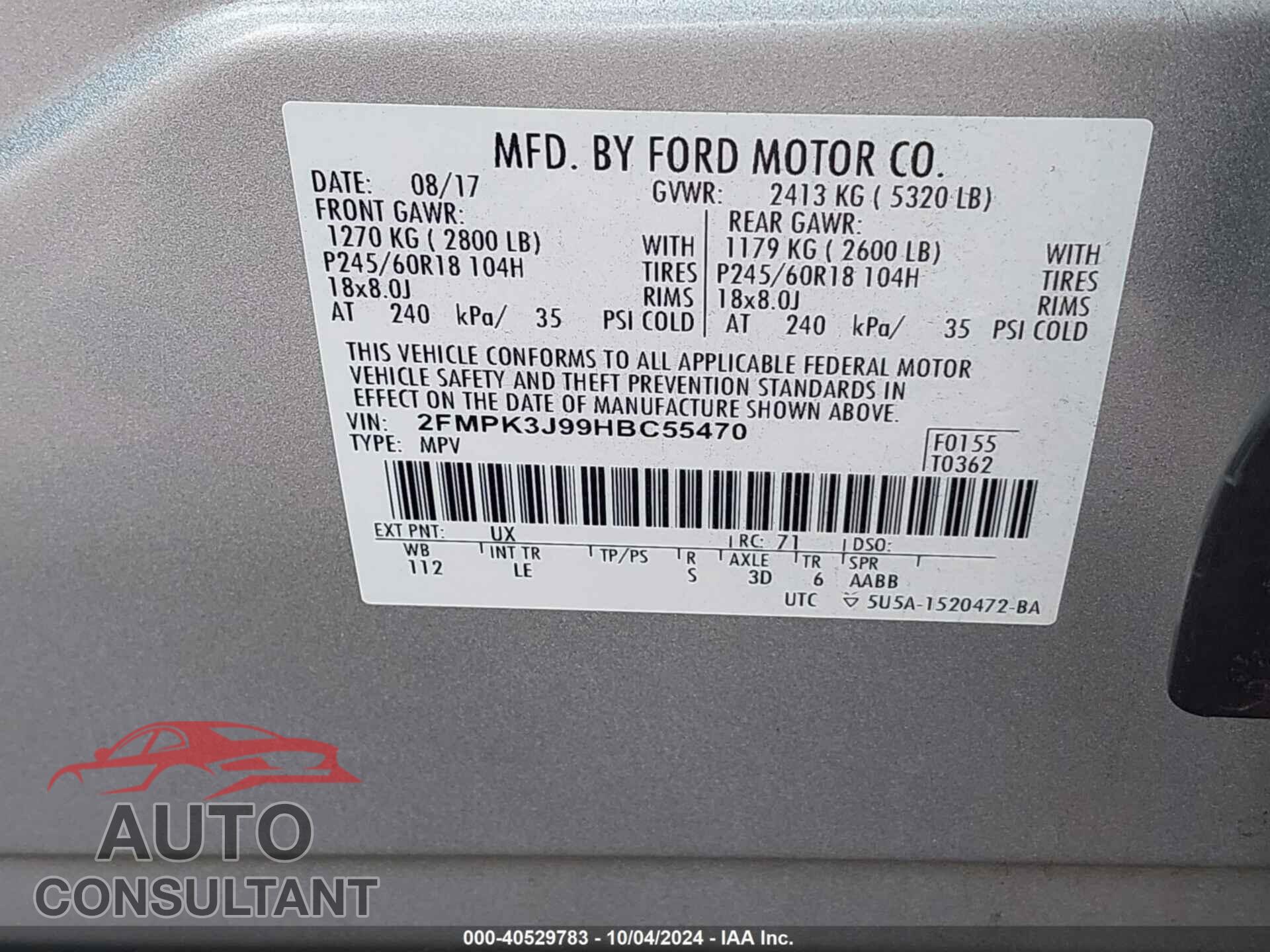 FORD EDGE 2017 - 2FMPK3J99HBC55470