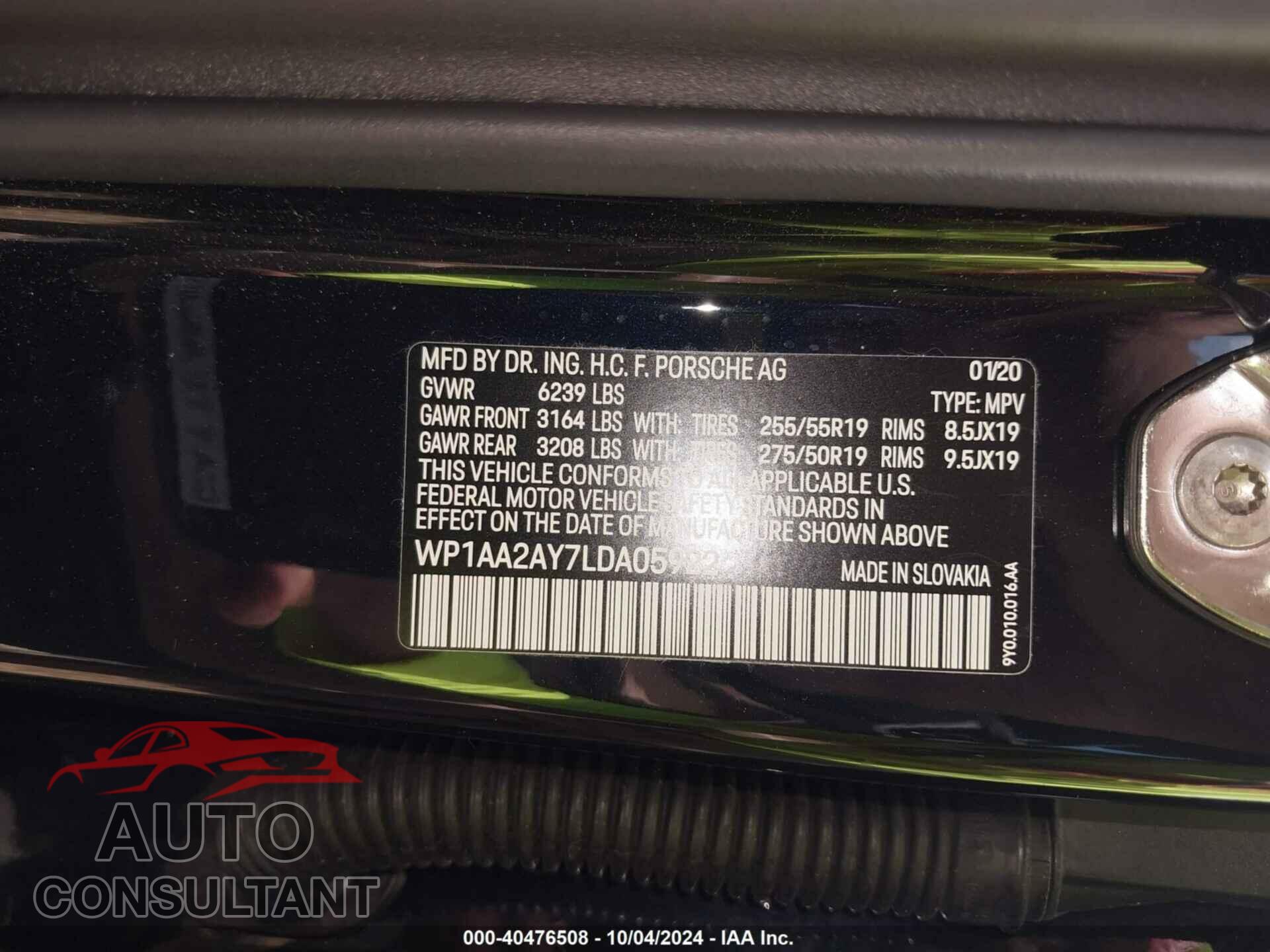 PORSCHE CAYENNE 2020 - WP1AA2AY7LDA05922
