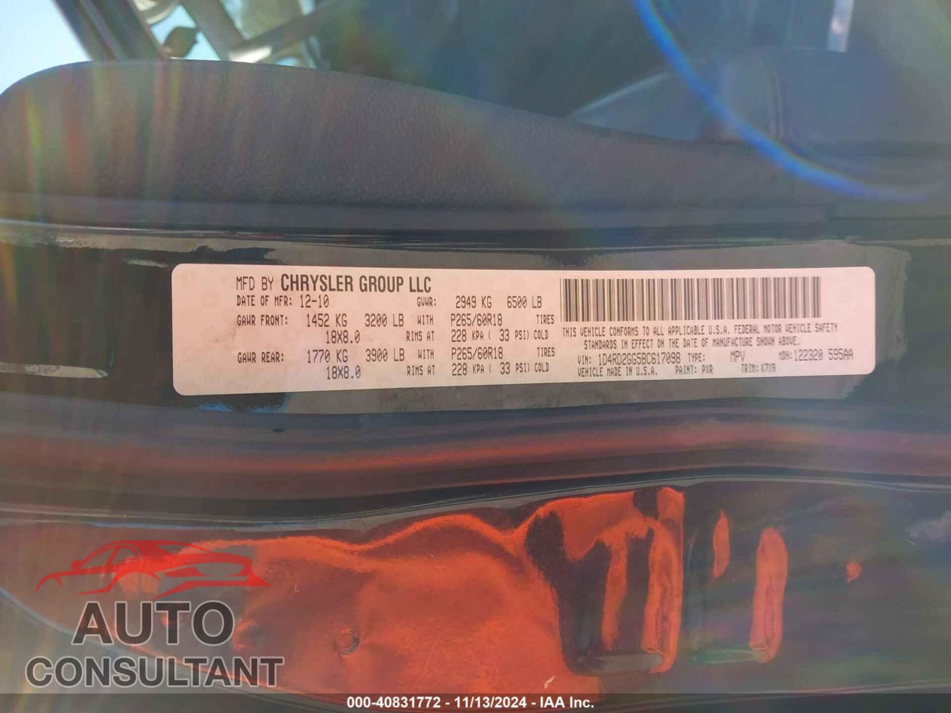 DODGE DURANGO 2011 - 1D4RD2GG5BC617098