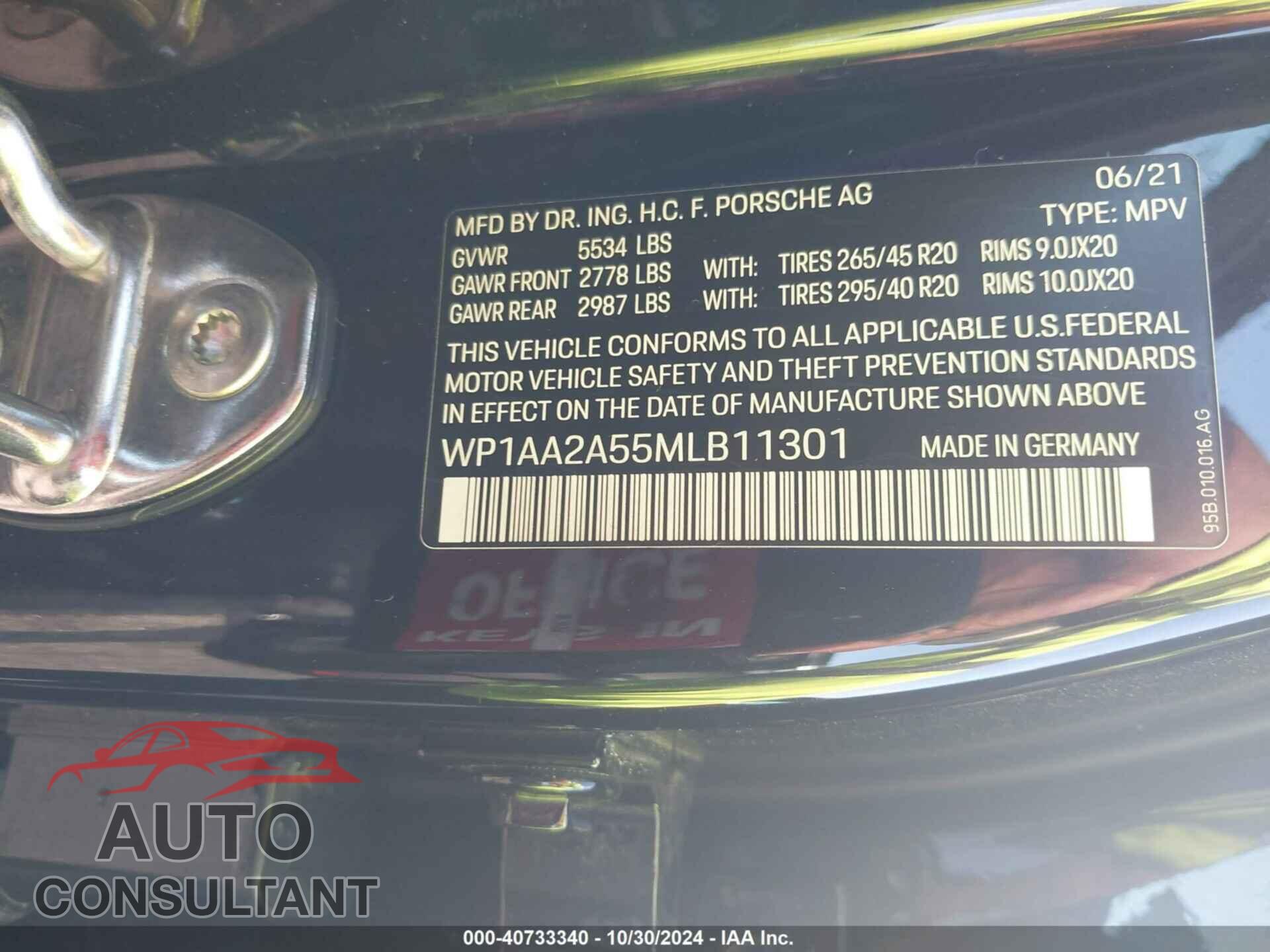 PORSCHE MACAN 2021 - WP1AA2A55MLB11301