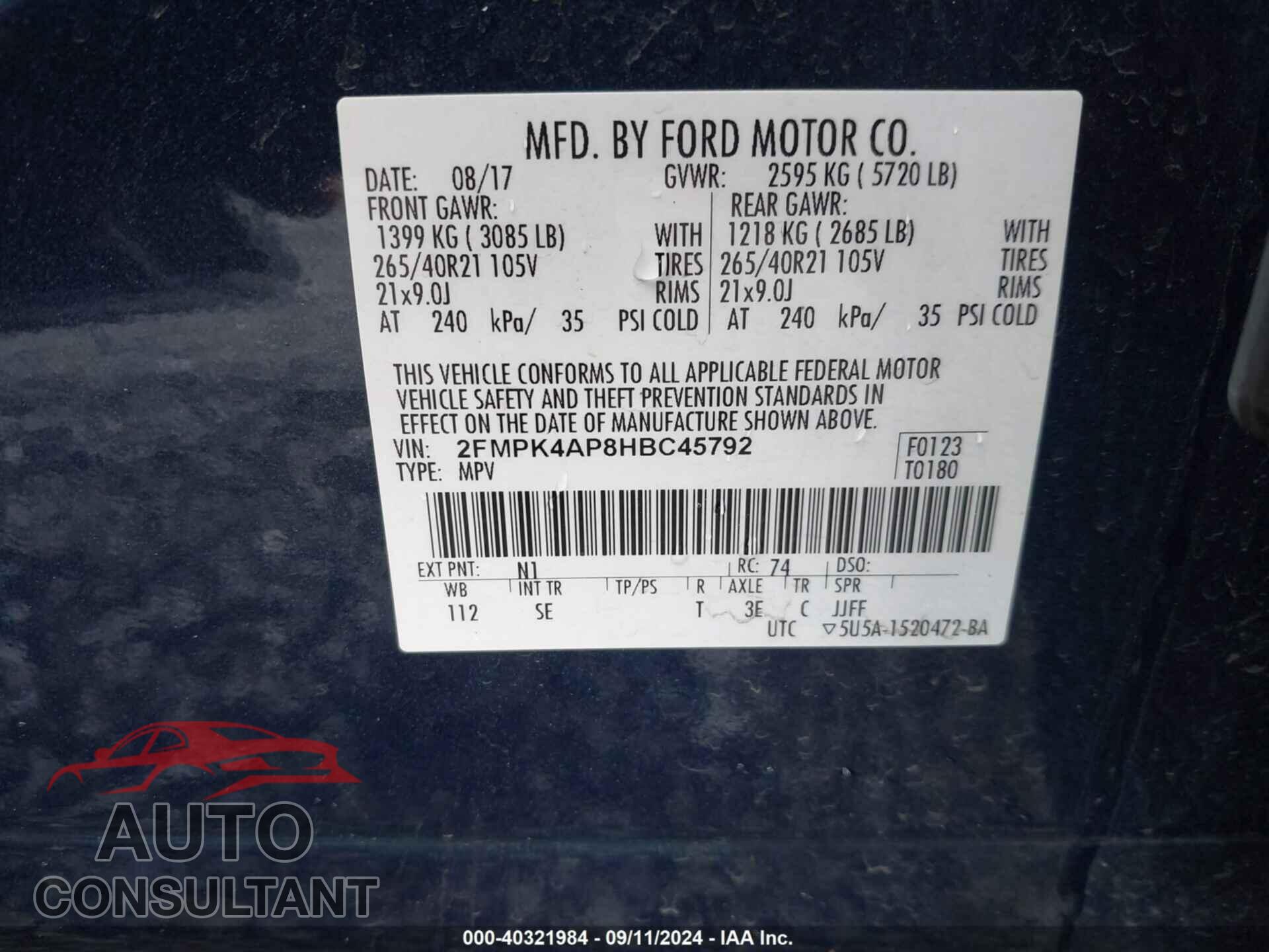 FORD EDGE 2017 - 2FMPK4AP8HBC45792