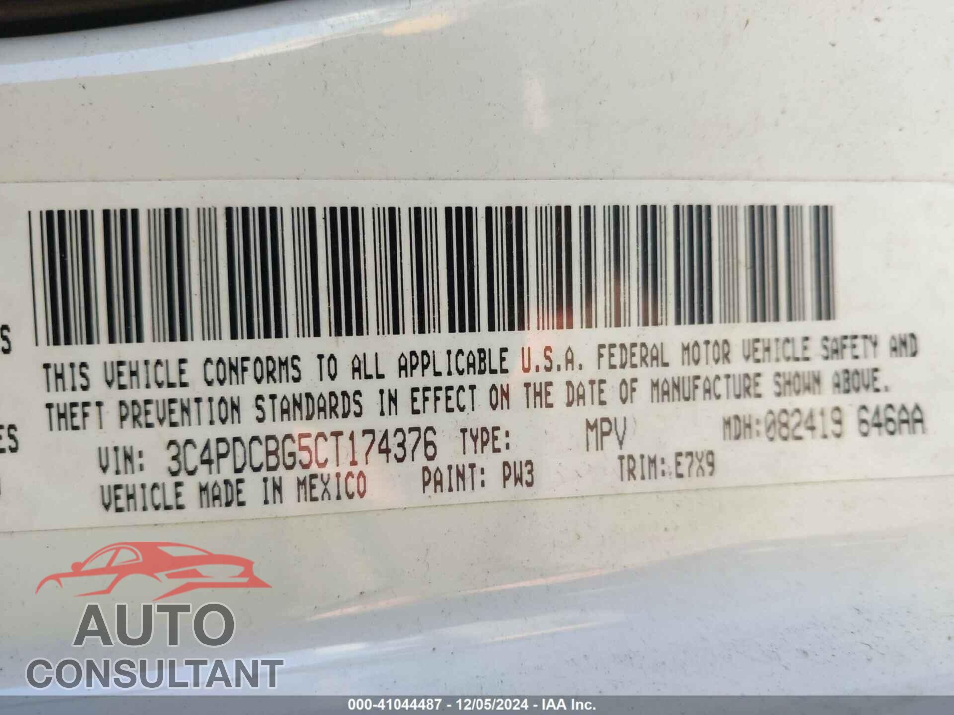 DODGE JOURNEY 2012 - 3C4PDCBG5CT174376