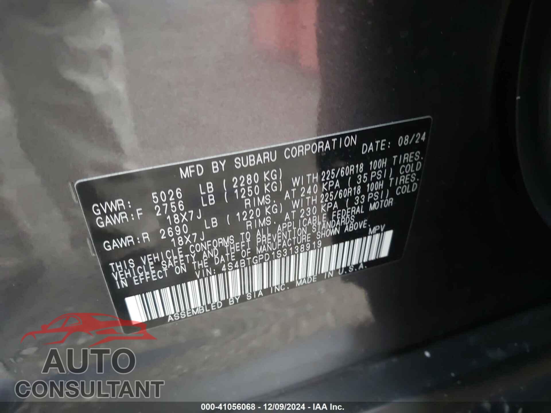 SUBARU OUTBACK 2025 - 4S4BTGPD1S3138919