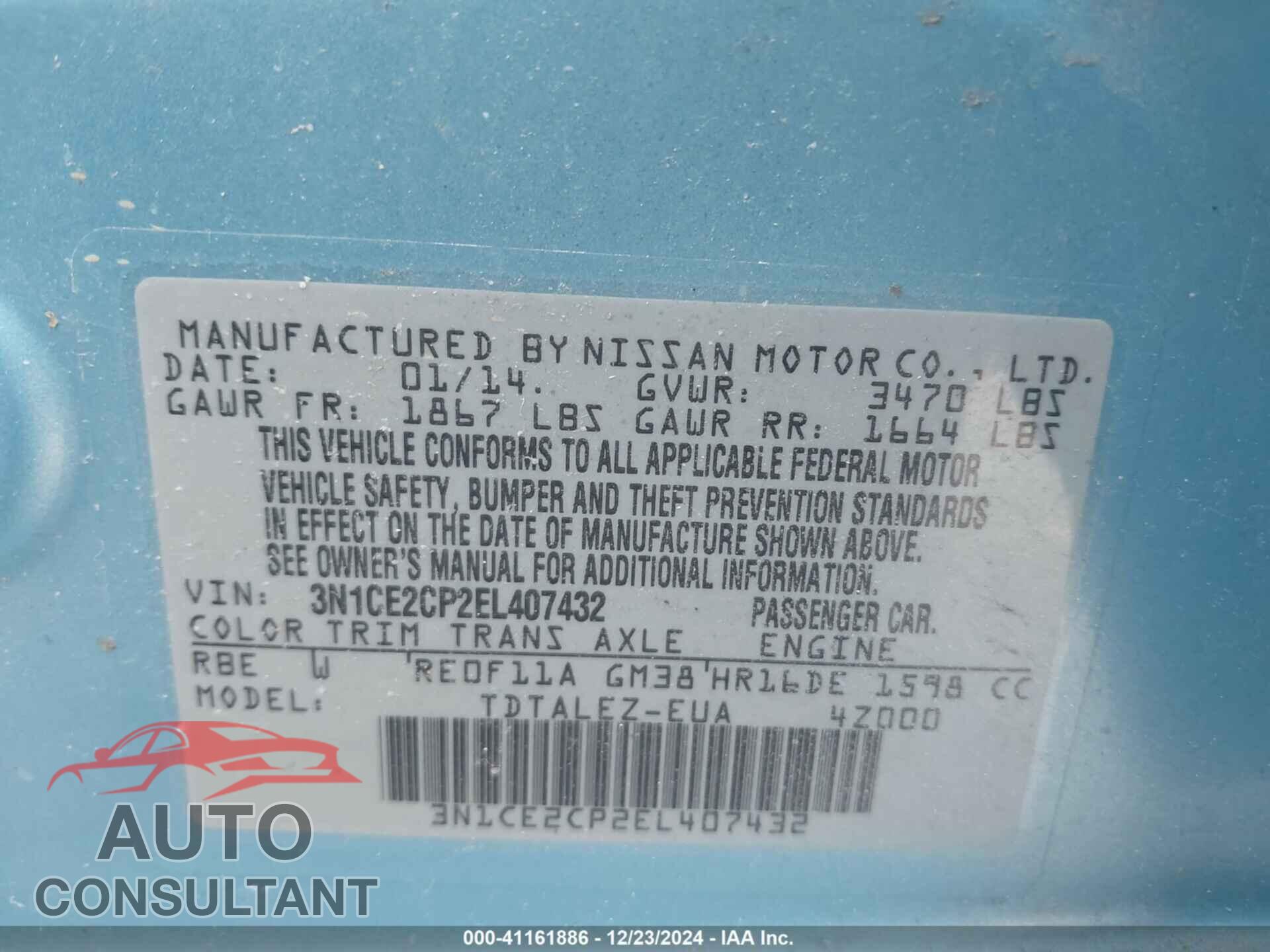 NISSAN VERSA NOTE 2014 - 3N1CE2CP2EL407432