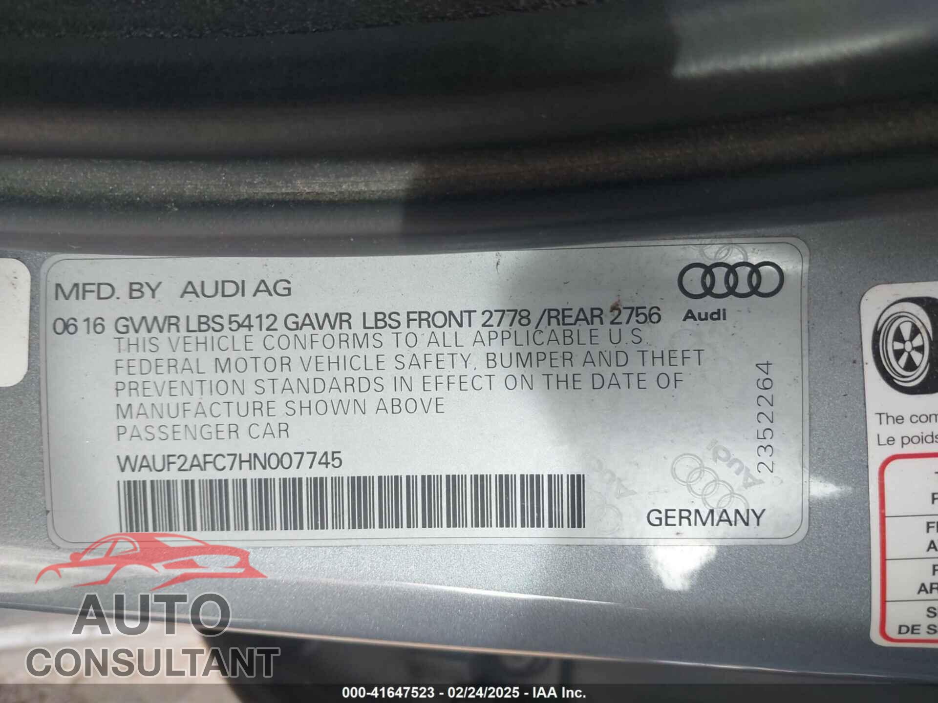 AUDI A6 2017 - WAUF2AFC7HN007745