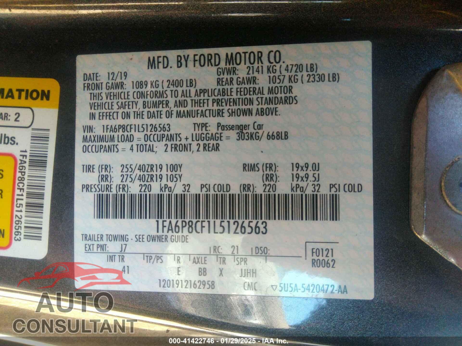 FORD MUSTANG 2020 - 1FA6P8CF1L5126563