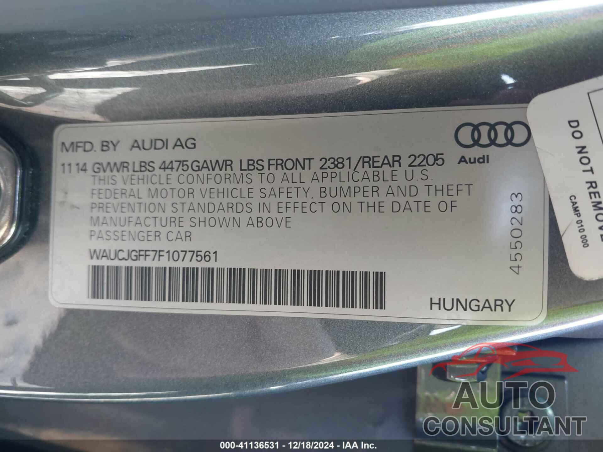 AUDI A3 2015 - WAUCJGFF7F1077561
