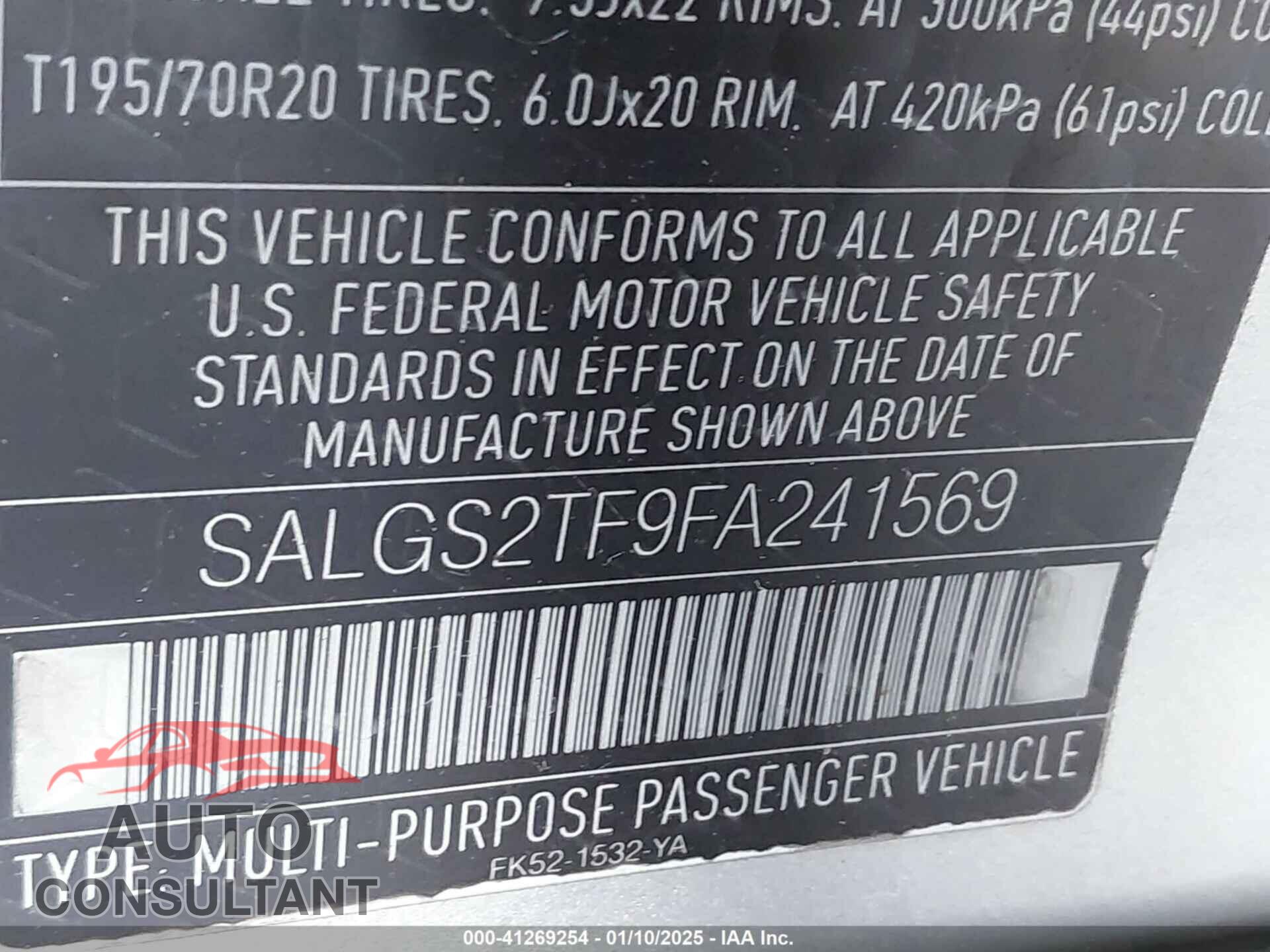 LAND ROVER RANGE ROVER 2015 - SALGS2TF9FA241569