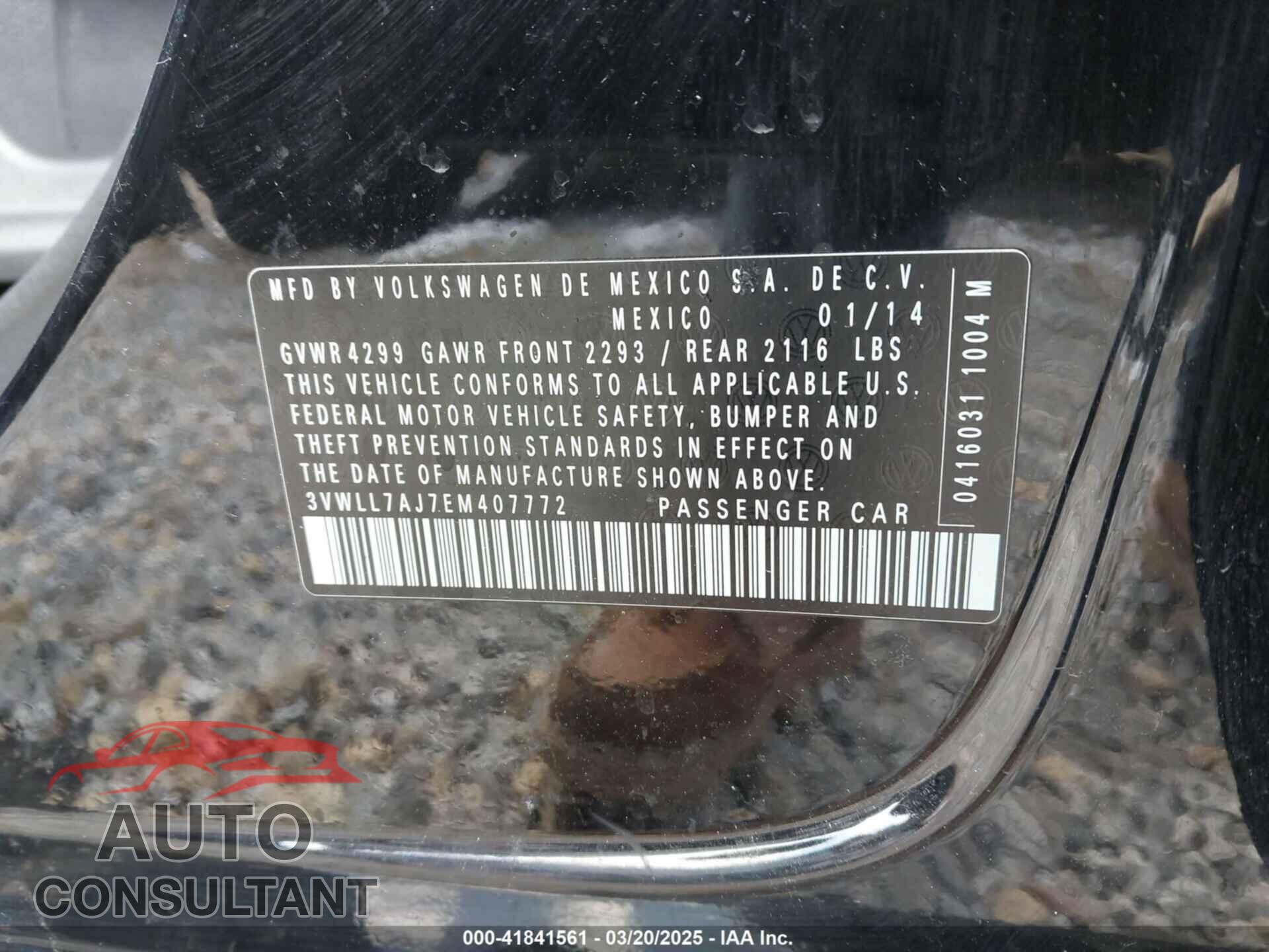 VOLKSWAGEN JETTA 2014 - 3VWLL7AJ7EM407772