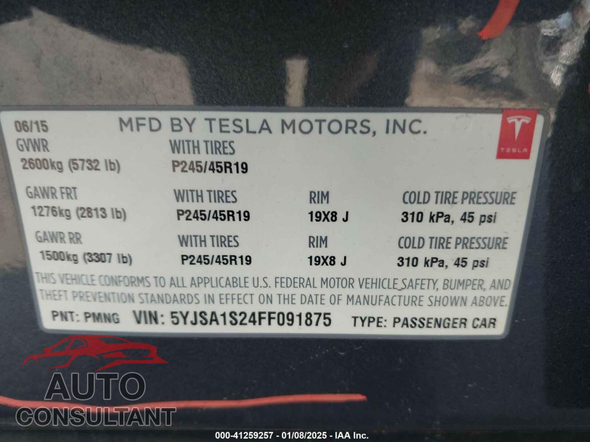 TESLA MODEL S 2015 - 5YJSA1S24FF091875