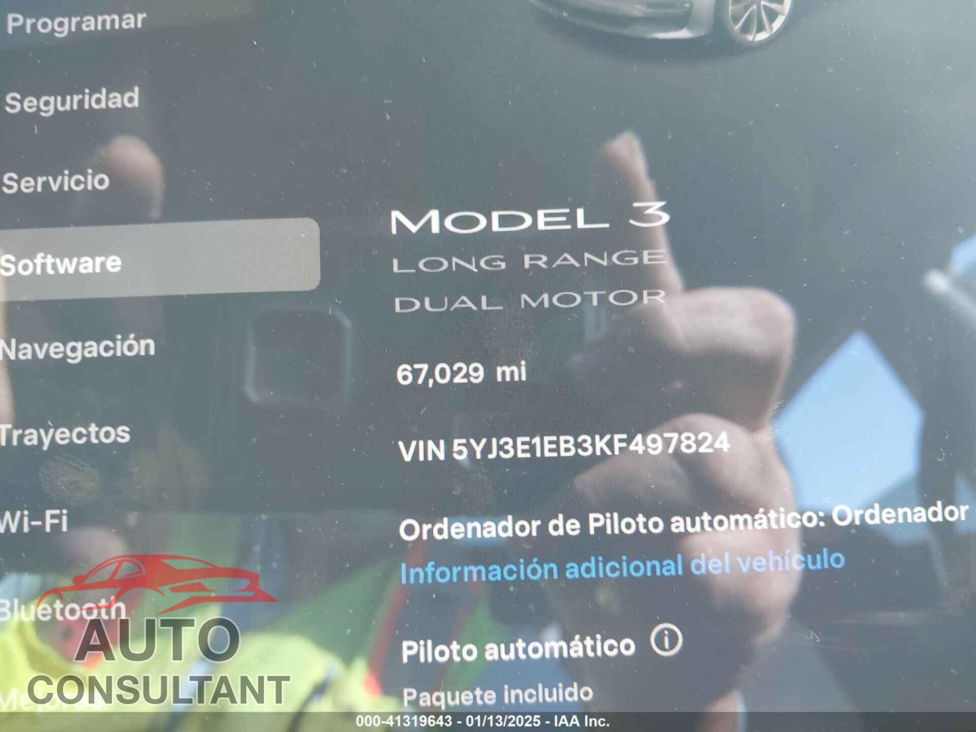 TESLA MODEL 3 2019 - 5YJ3E1EB3KF497824