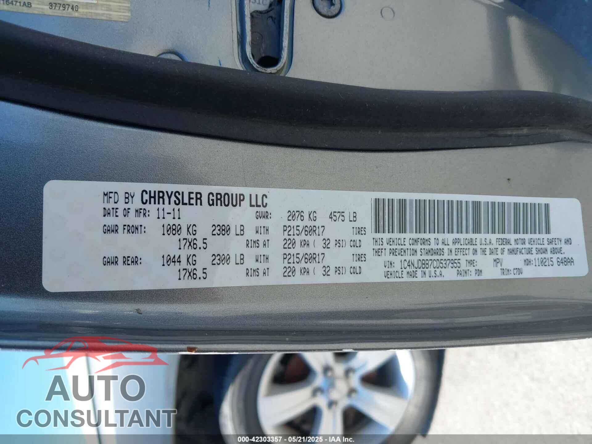 JEEP COMPASS 2012 - 1C4NJDBB7CD537955