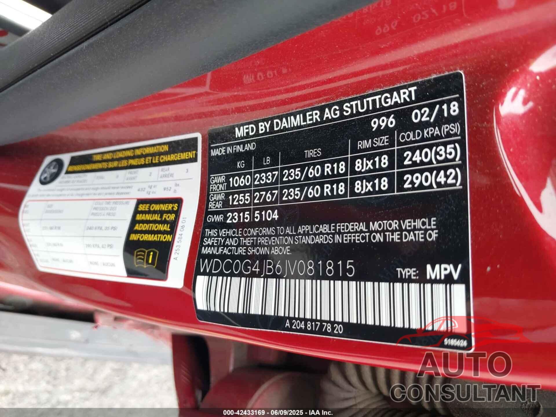 MERCEDES-BENZ GLC 300 2018 - WDC0G4JB6JV081815