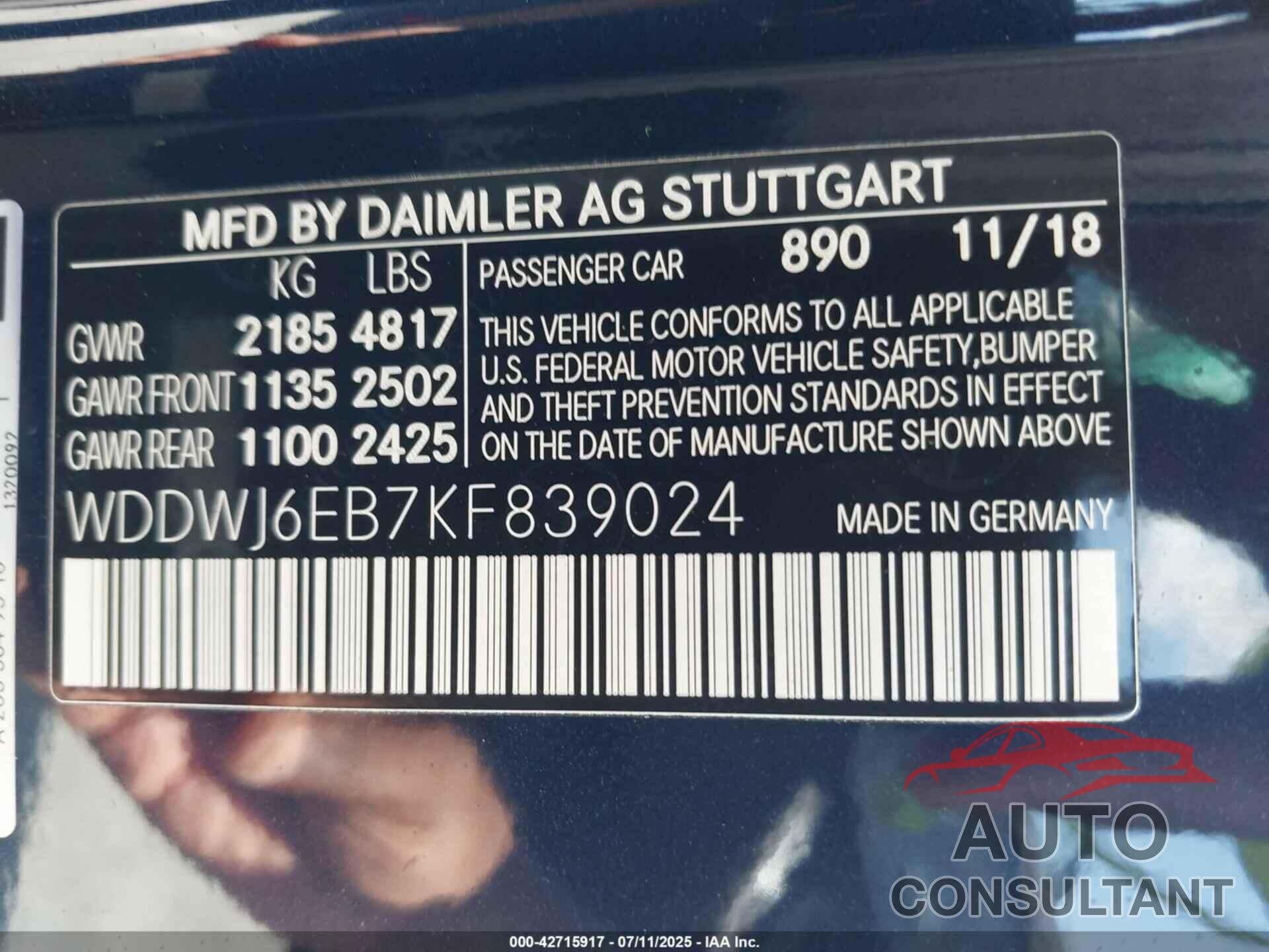 MERCEDES-BENZ AMG C 43 2019 - WDDWJ6EB7KF839024