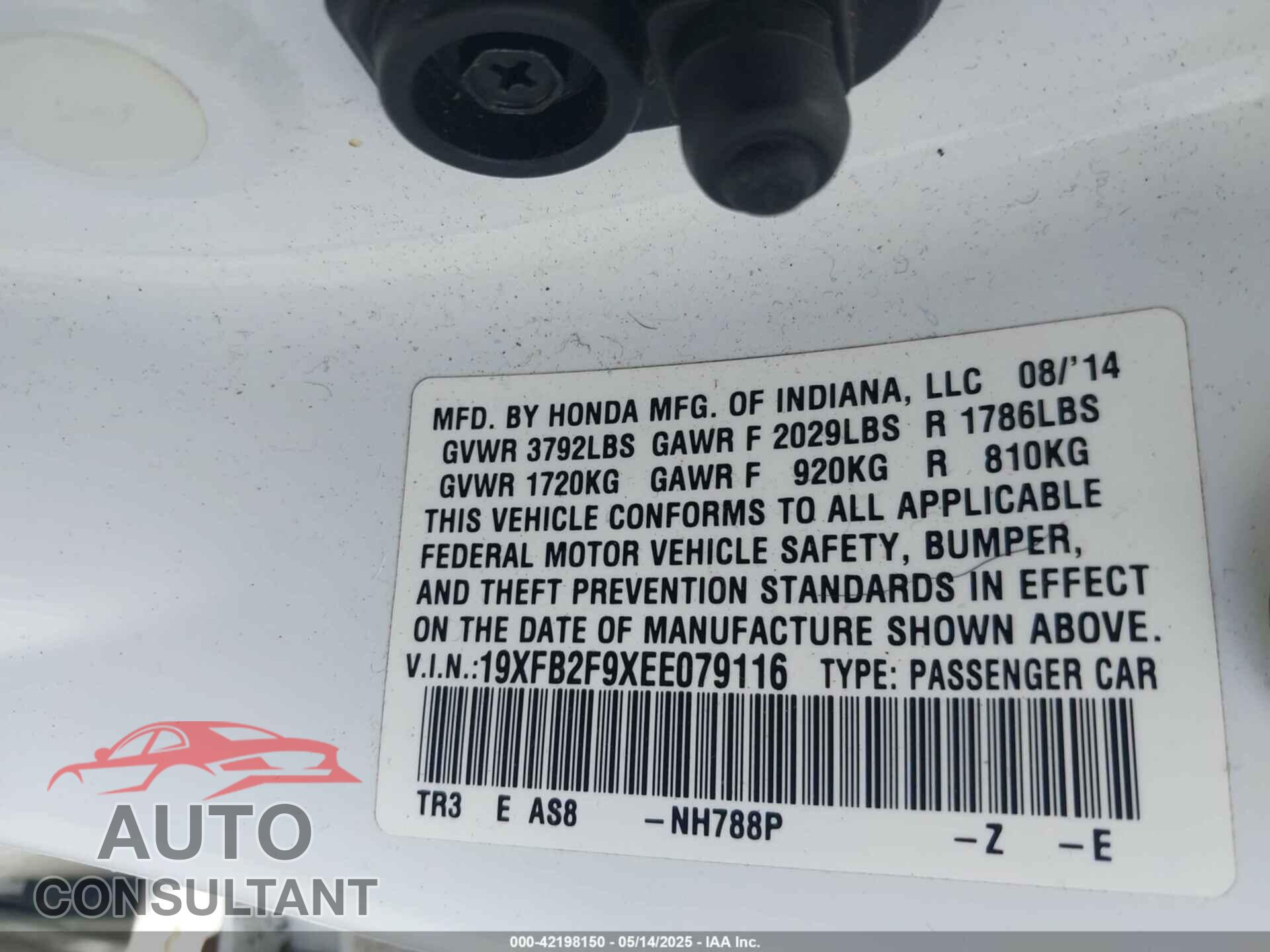 HONDA CIVIC 2014 - 19XFB2F9XEE079116