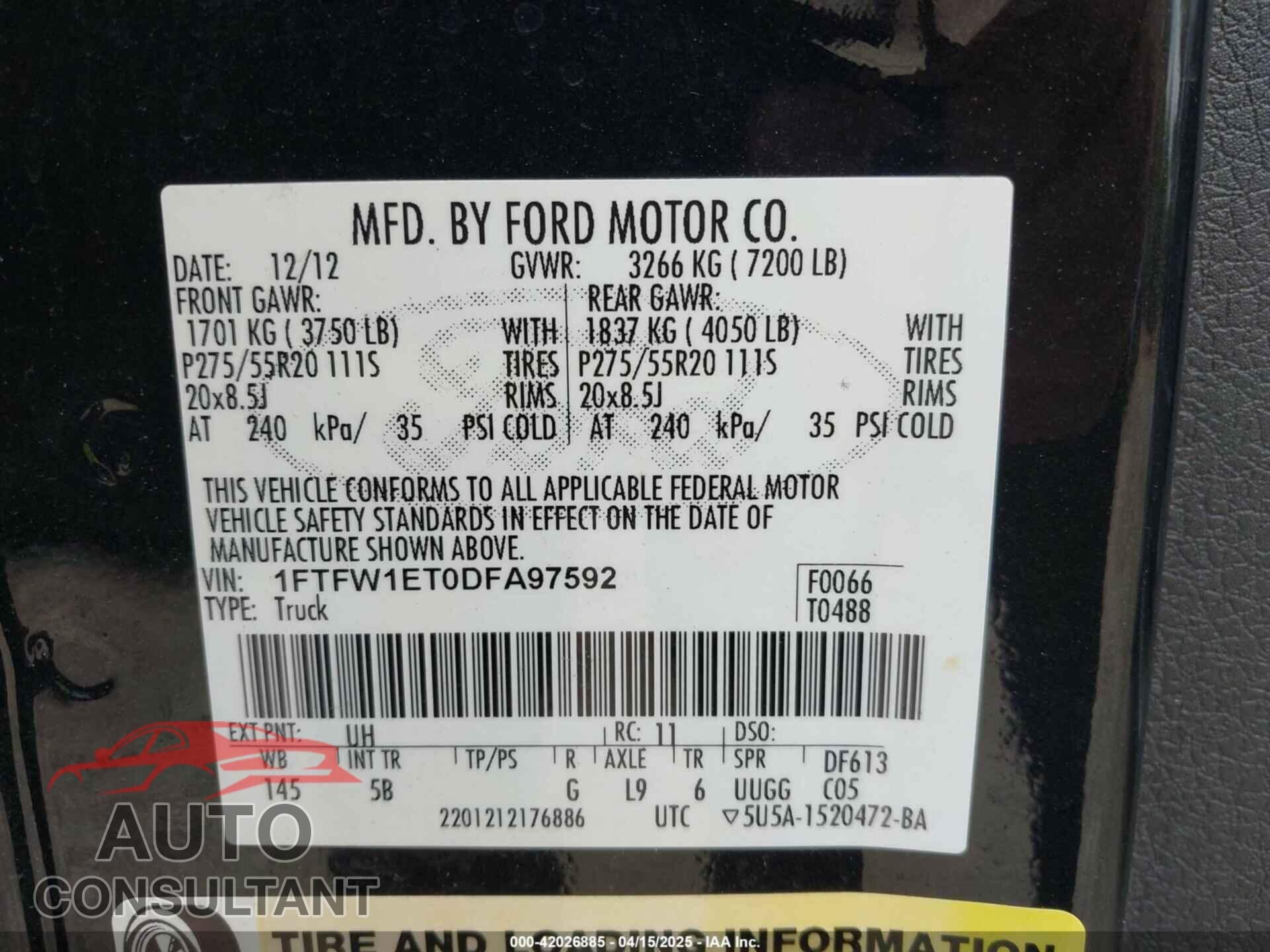 FORD F-150 2013 - 1FTFW1ET0DFA97592
