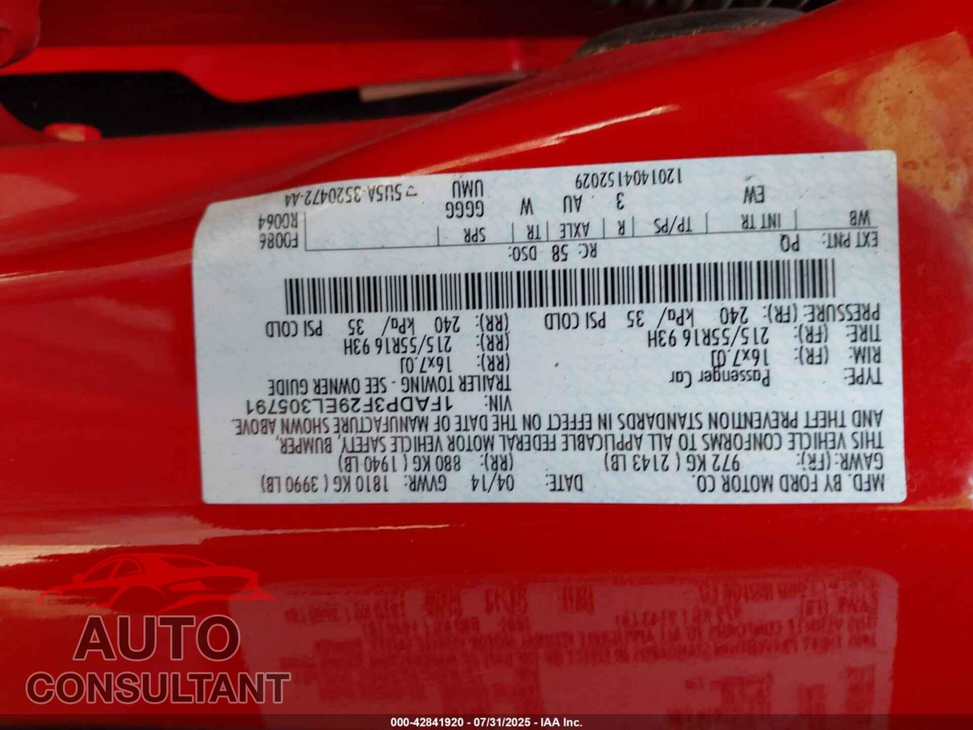 FORD FOCUS 2014 - 1FADP3F29EL305791