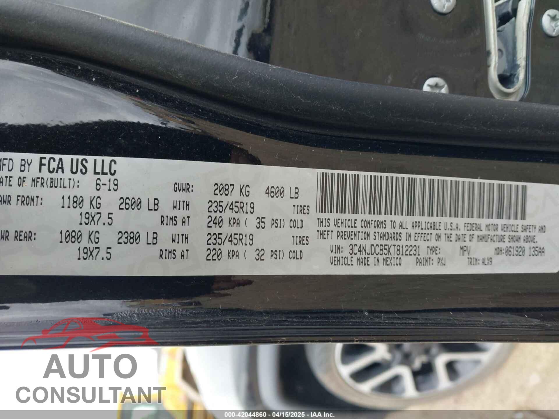 JEEP COMPASS 2019 - 3C4NJDCB5KT812231