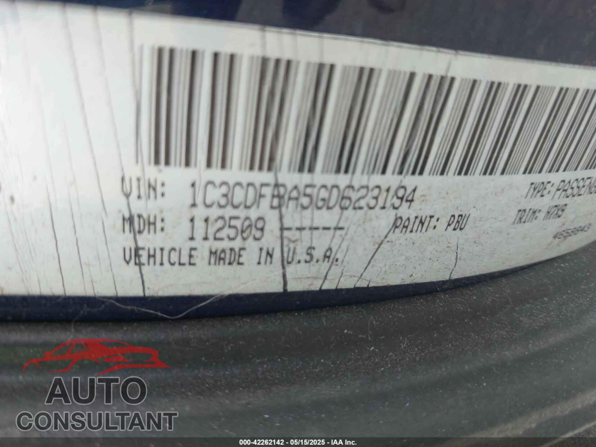 DODGE DART 2016 - 1C3CDFBA5GD623194