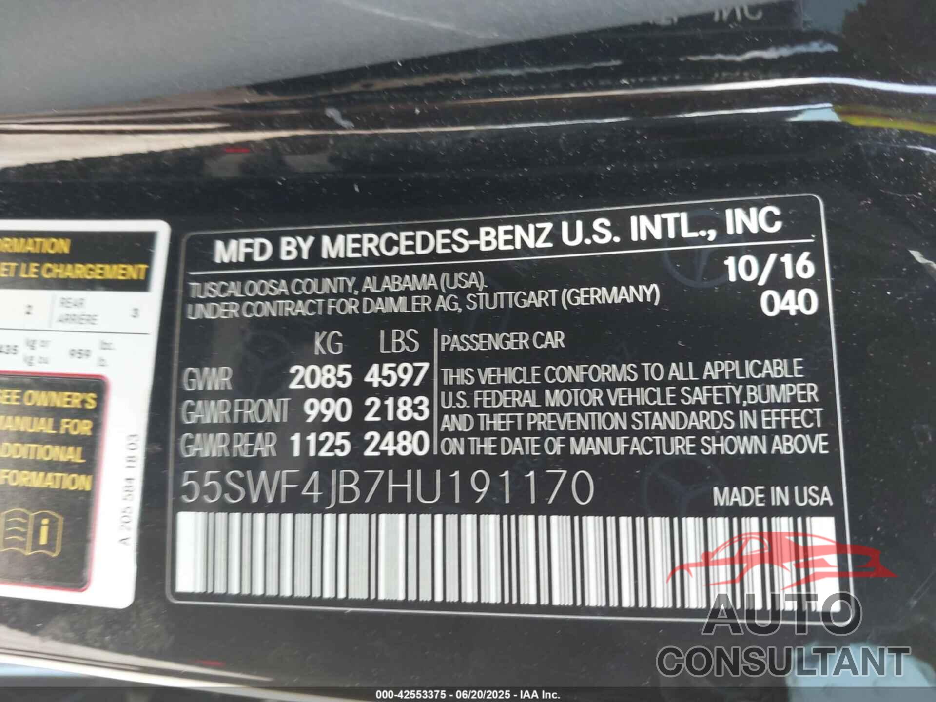 MERCEDES-BENZ C 300 2017 - 55SWF4JB7HU191170