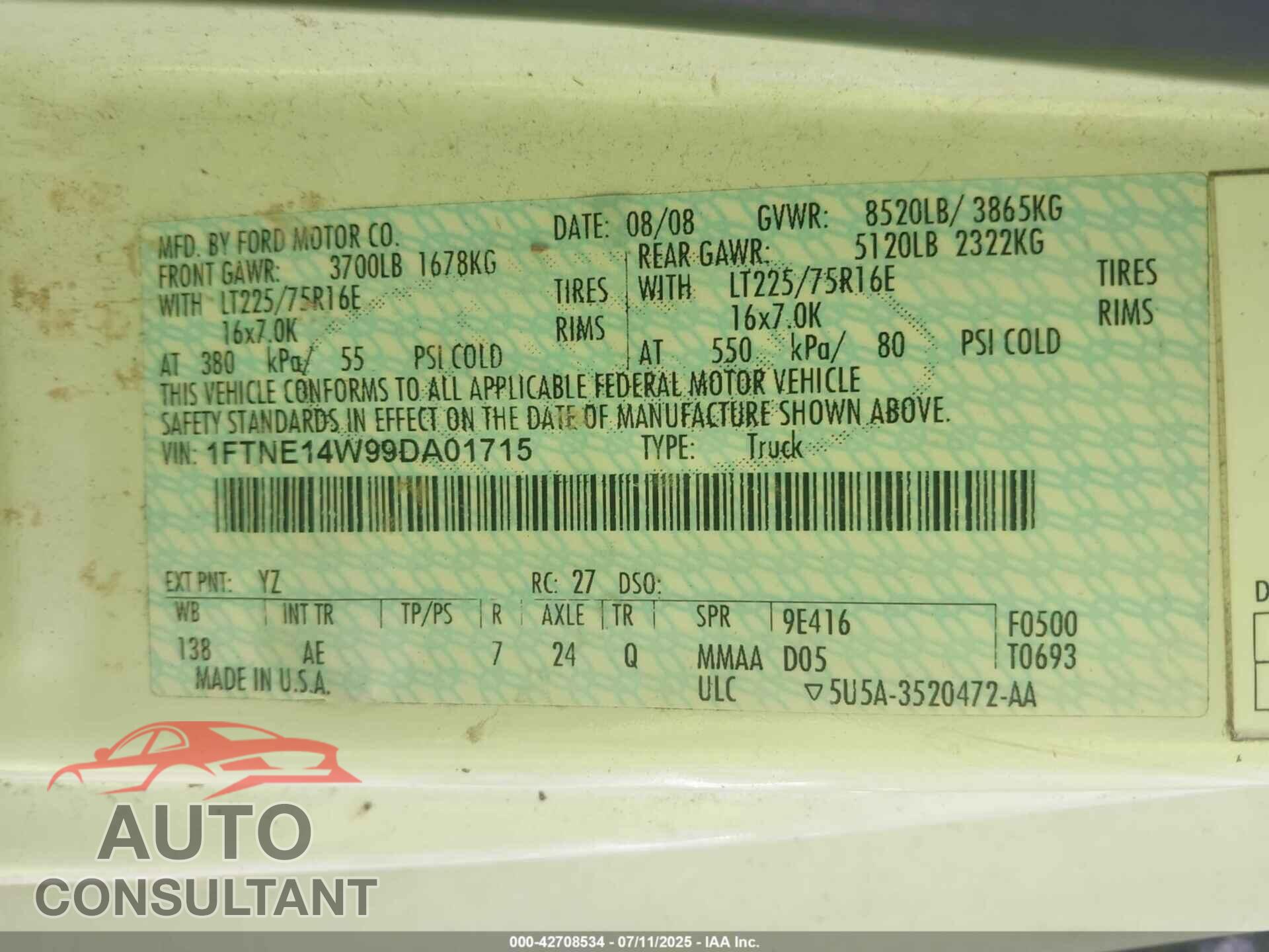 FORD E-150 2009 - 1FTNE14W99DA01715
