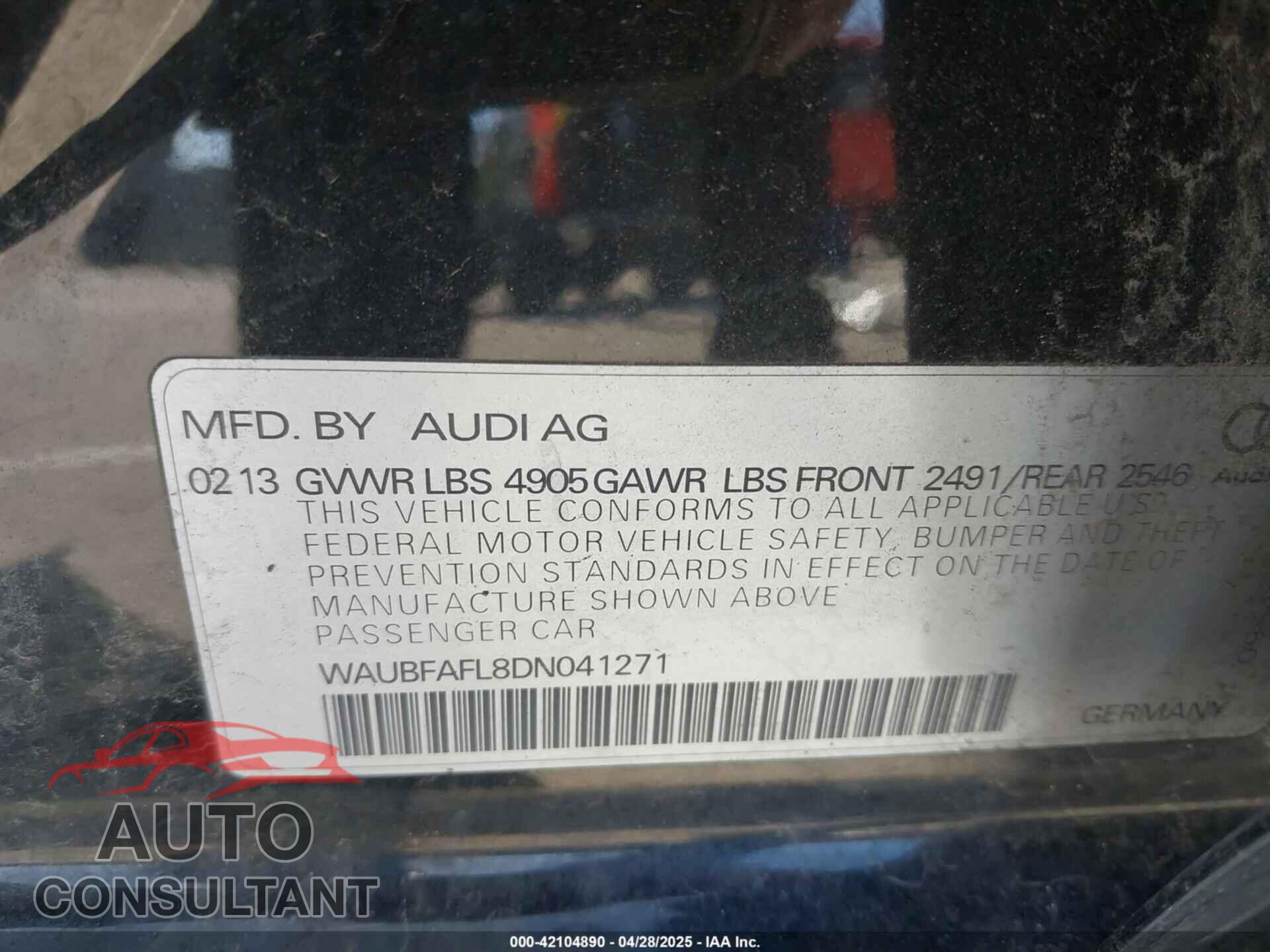 AUDI A4 2013 - WAUBFAFL8DN041271