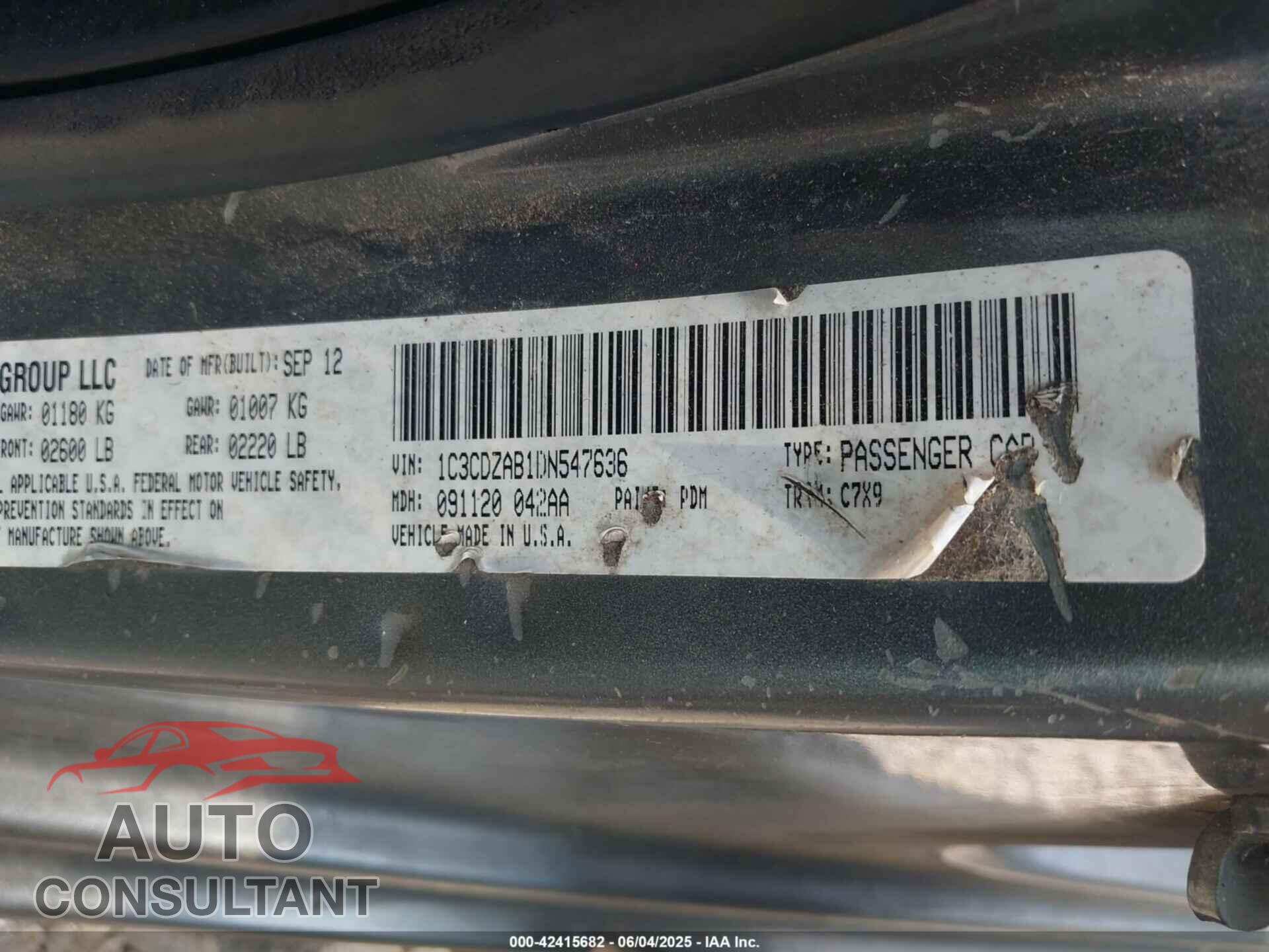 DODGE AVENGER 2013 - 1C3CDZAB1DN547636