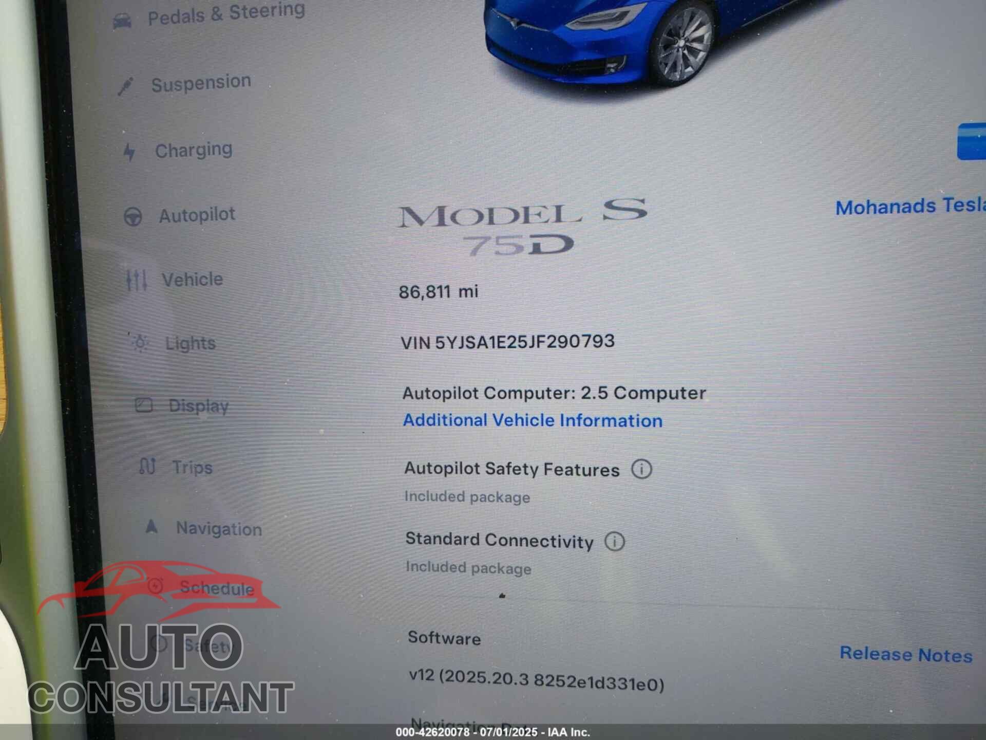 TESLA MODEL S 2018 - 5YJSA1E25JF290793