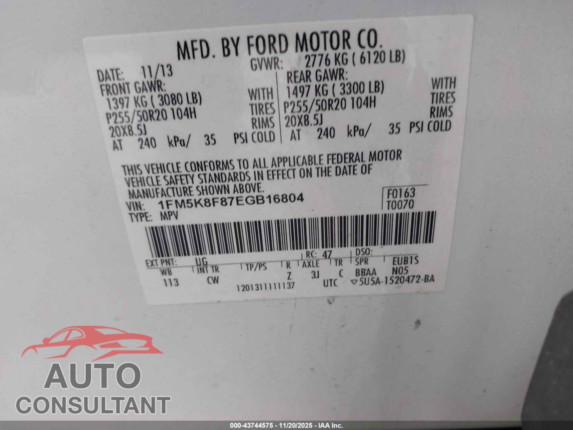 FORD EXPLORER 2014 - 1FM5K8F87EGB16804