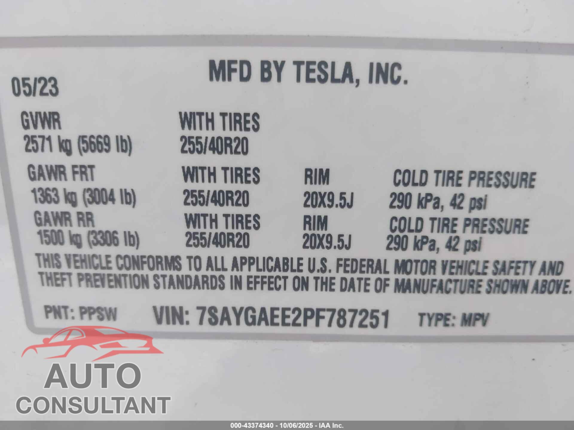TESLA MODEL Y 2023 - 7SAYGAEE2PF787251
