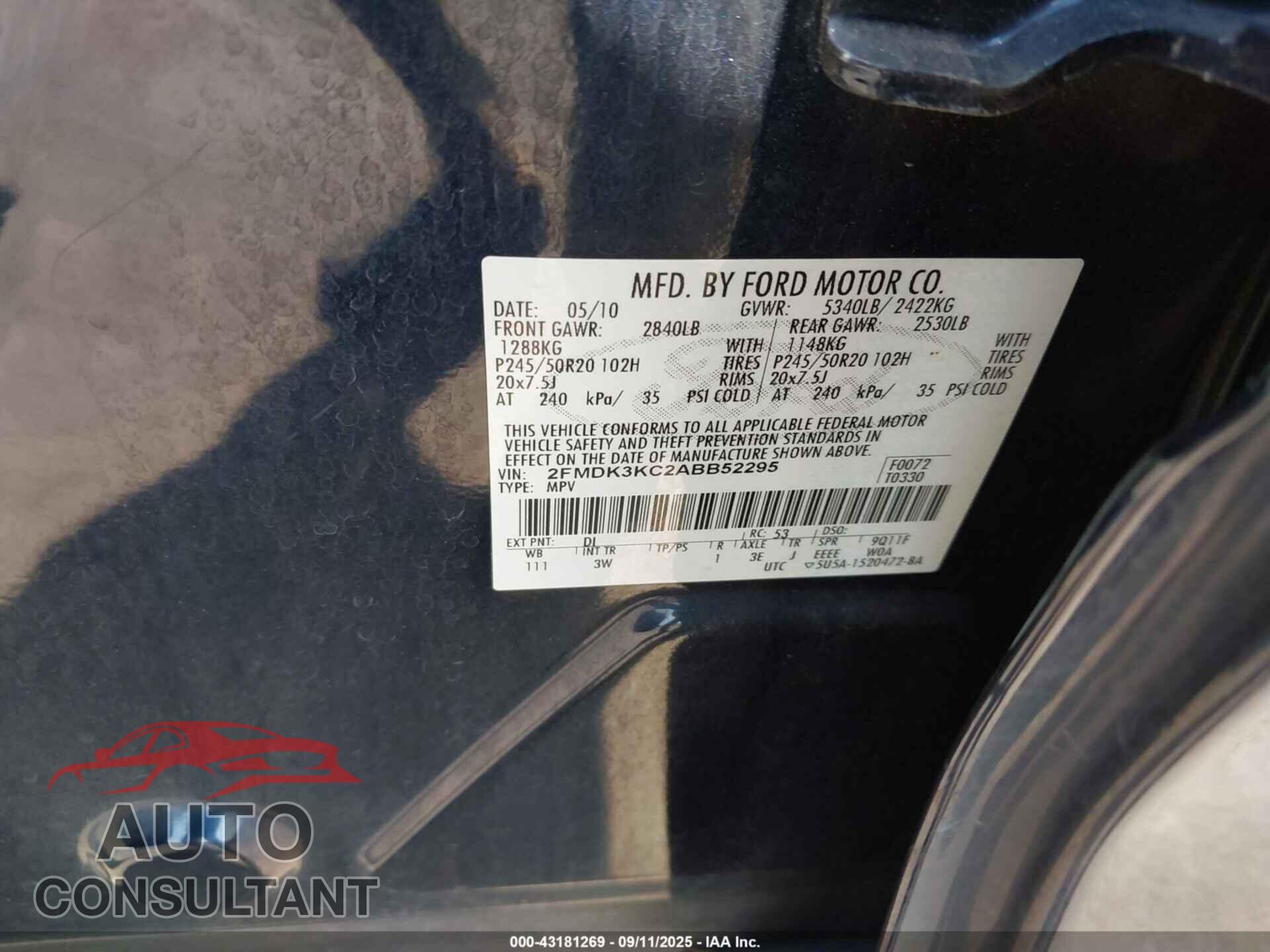 FORD EDGE 2010 - 2FMDK3KC2ABB52295