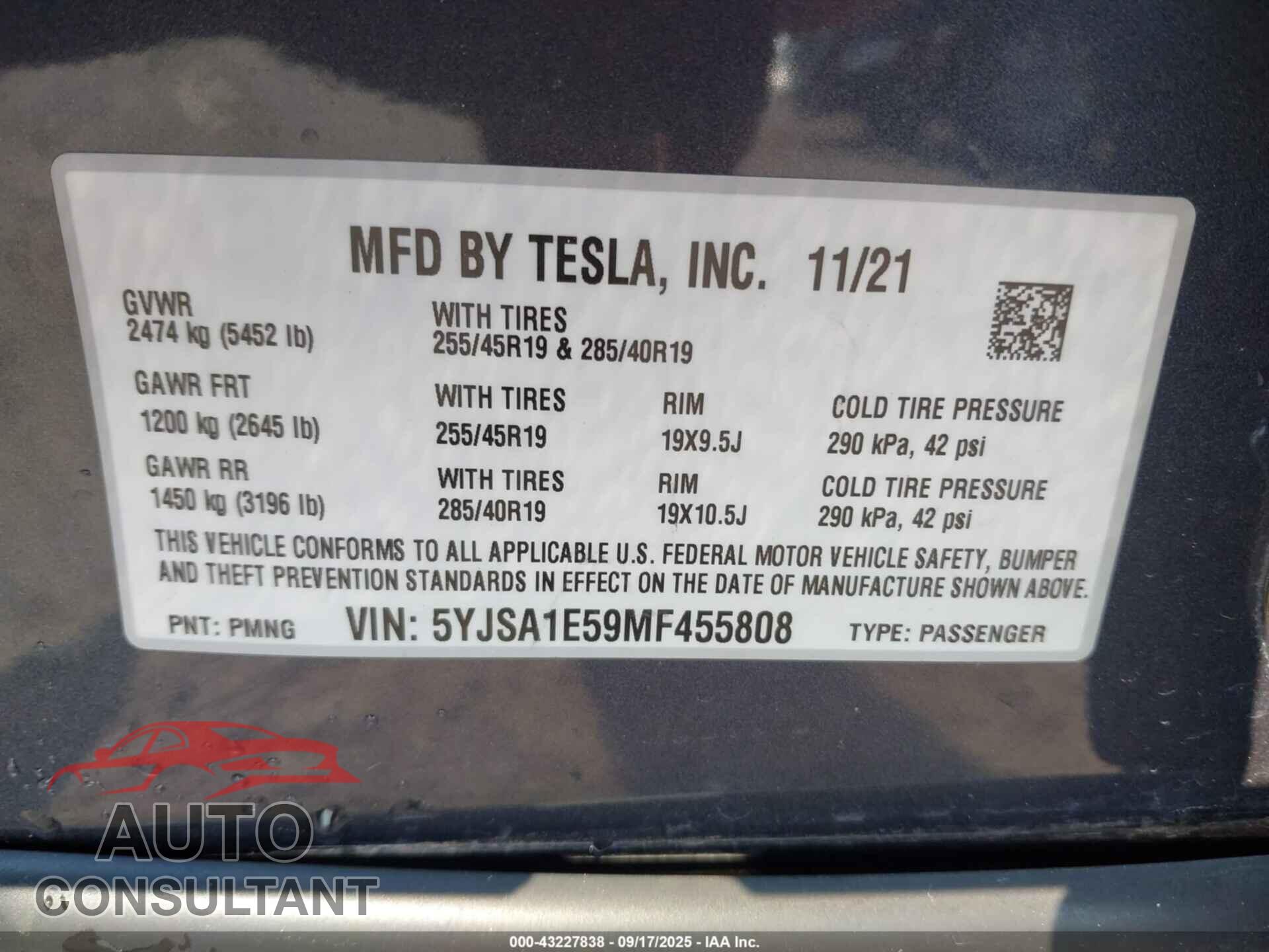 TESLA MODEL S 2021 - 5YJSA1E59MF455808
