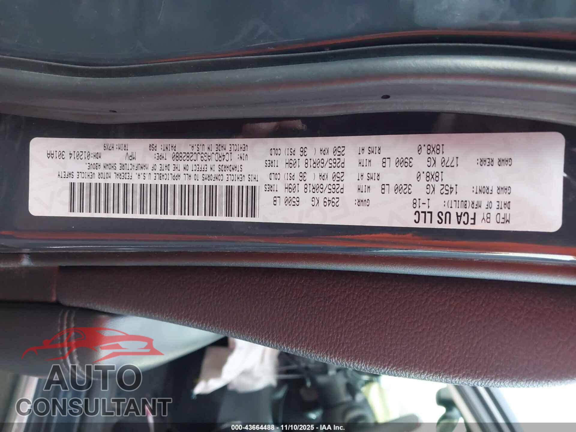 DODGE DURANGO 2018 - 1C4RDJAG9JC282880