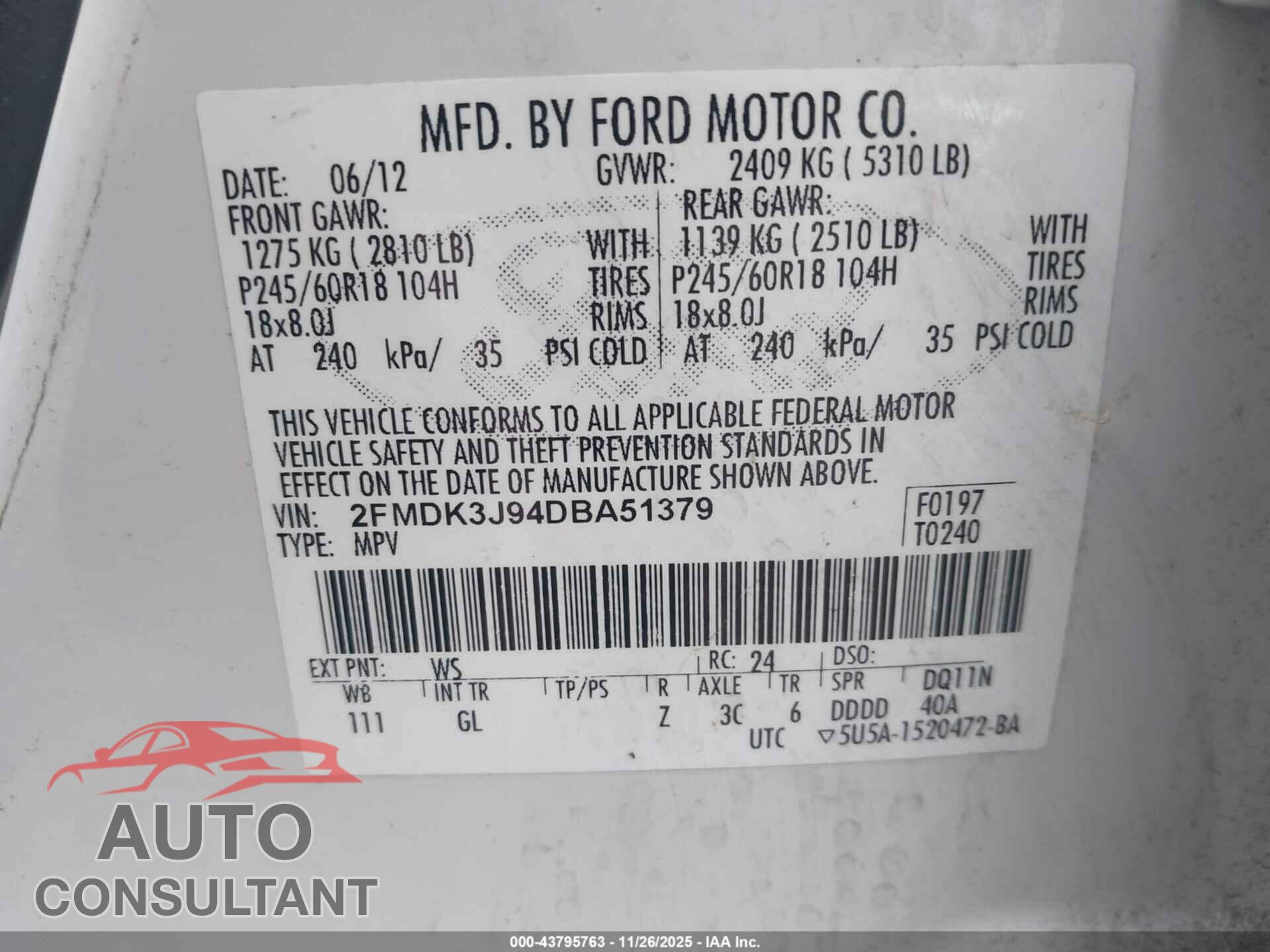 FORD EDGE 2013 - 2FMDK3J94DBA51379