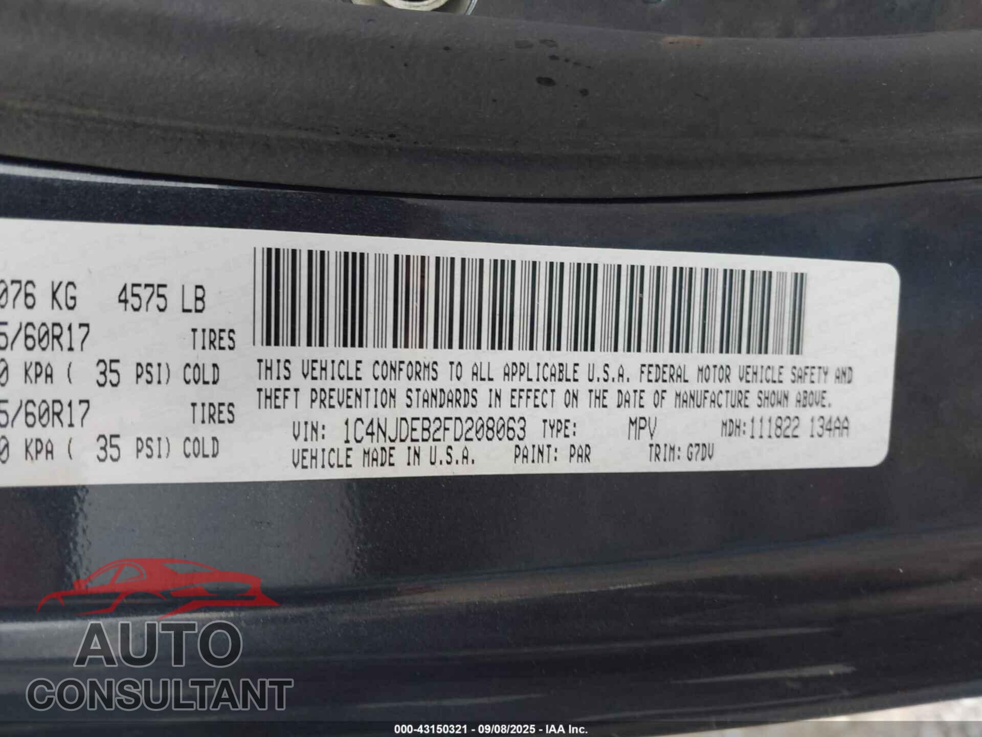JEEP COMPASS 2015 - 1C4NJDEB2FD208063
