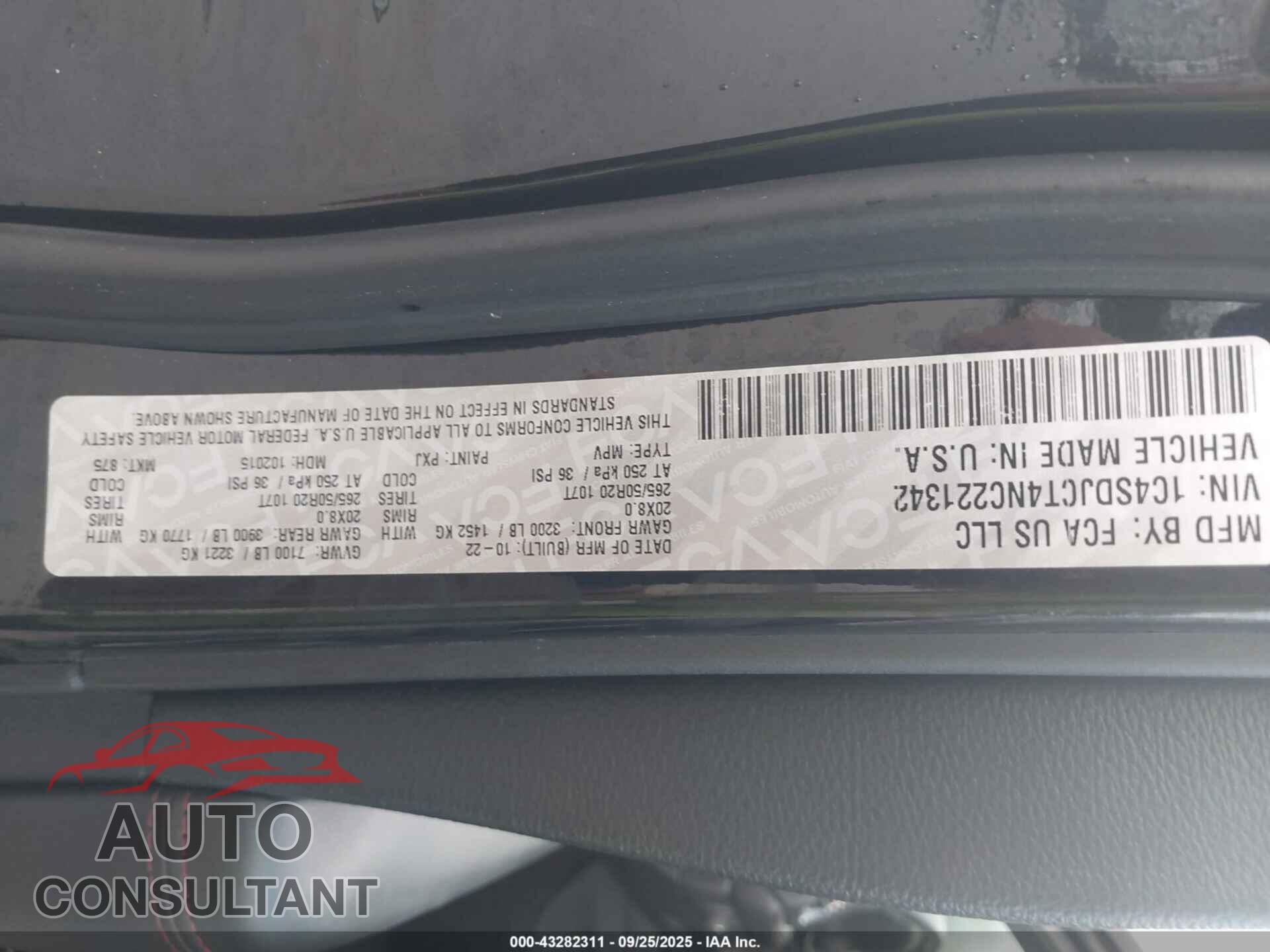 DODGE DURANGO 2022 - 1C4SDJCT4NC221342