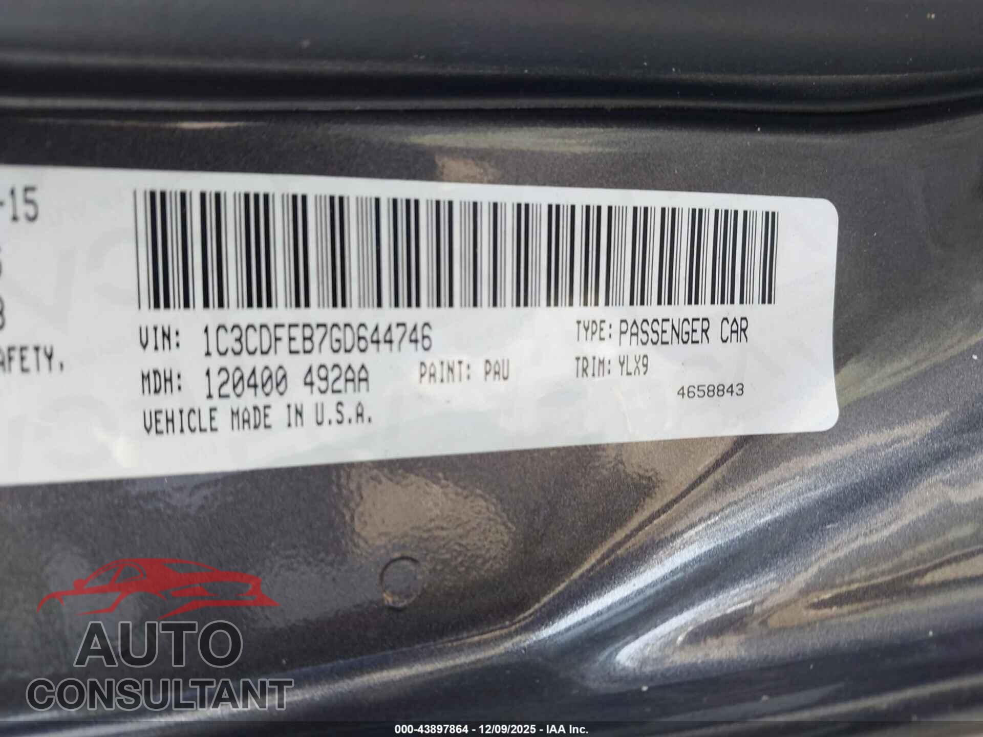 DODGE DART 2016 - 1C3CDFEB7GD644746