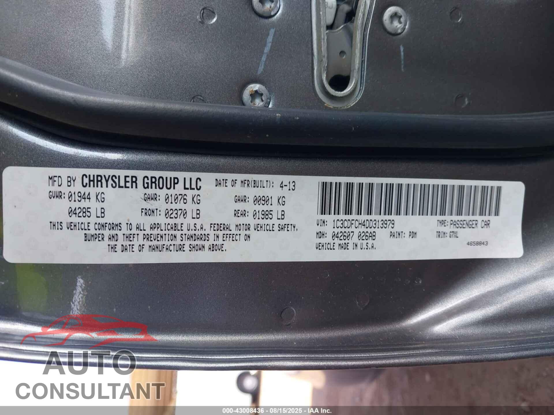DODGE DART 2013 - 1C3CDFCH4DD313979