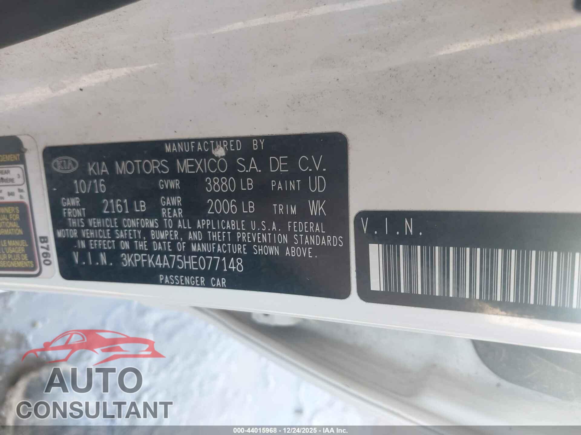 KIA FORTE 2017 - 3KPFK4A75HE077148