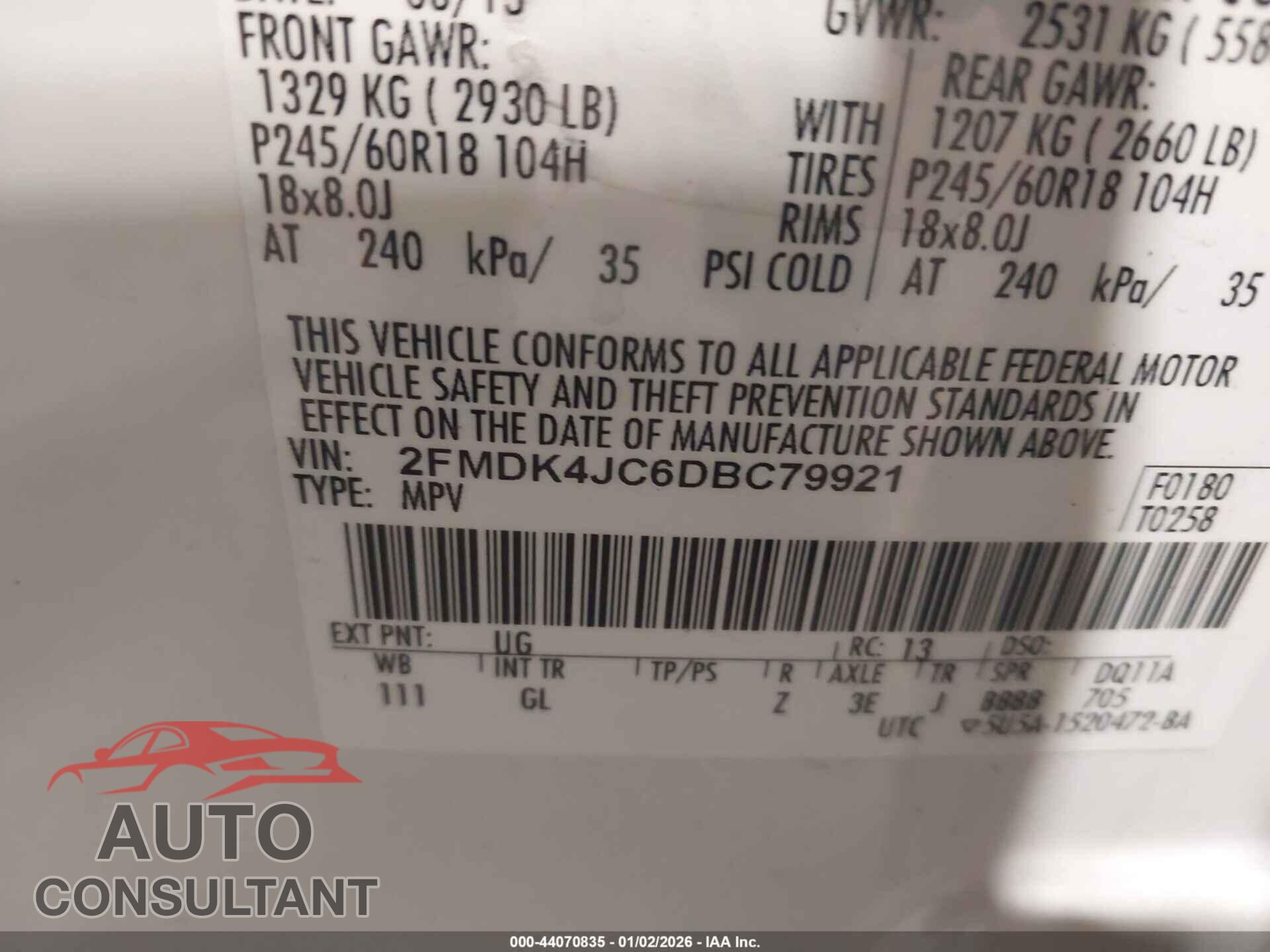 FORD EDGE 2013 - 2FMDK4JC6DBC79921