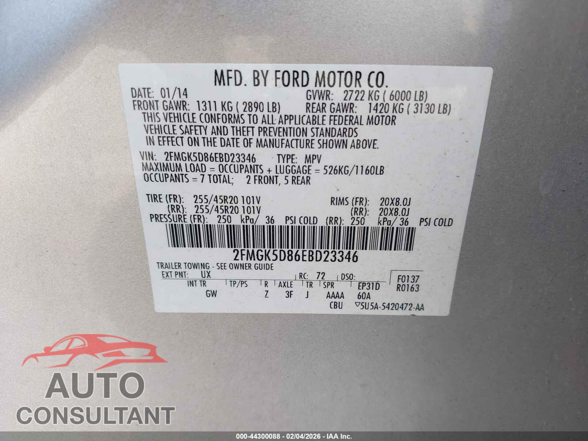 FORD FLEX 2014 - 2FMGK5D86EBD23346