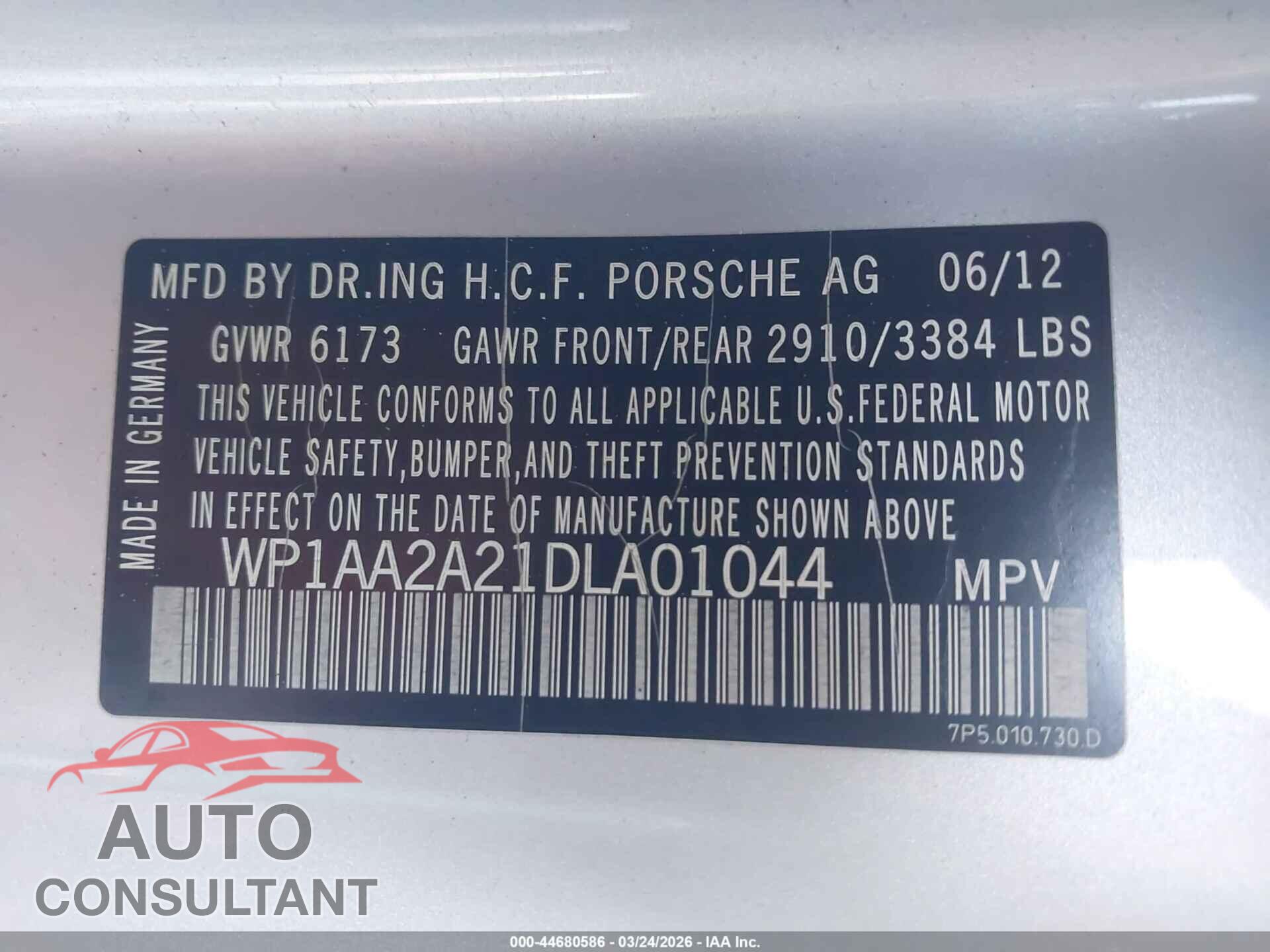 PORSCHE CAYENNE 2013 - WP1AA2A21DLA01044