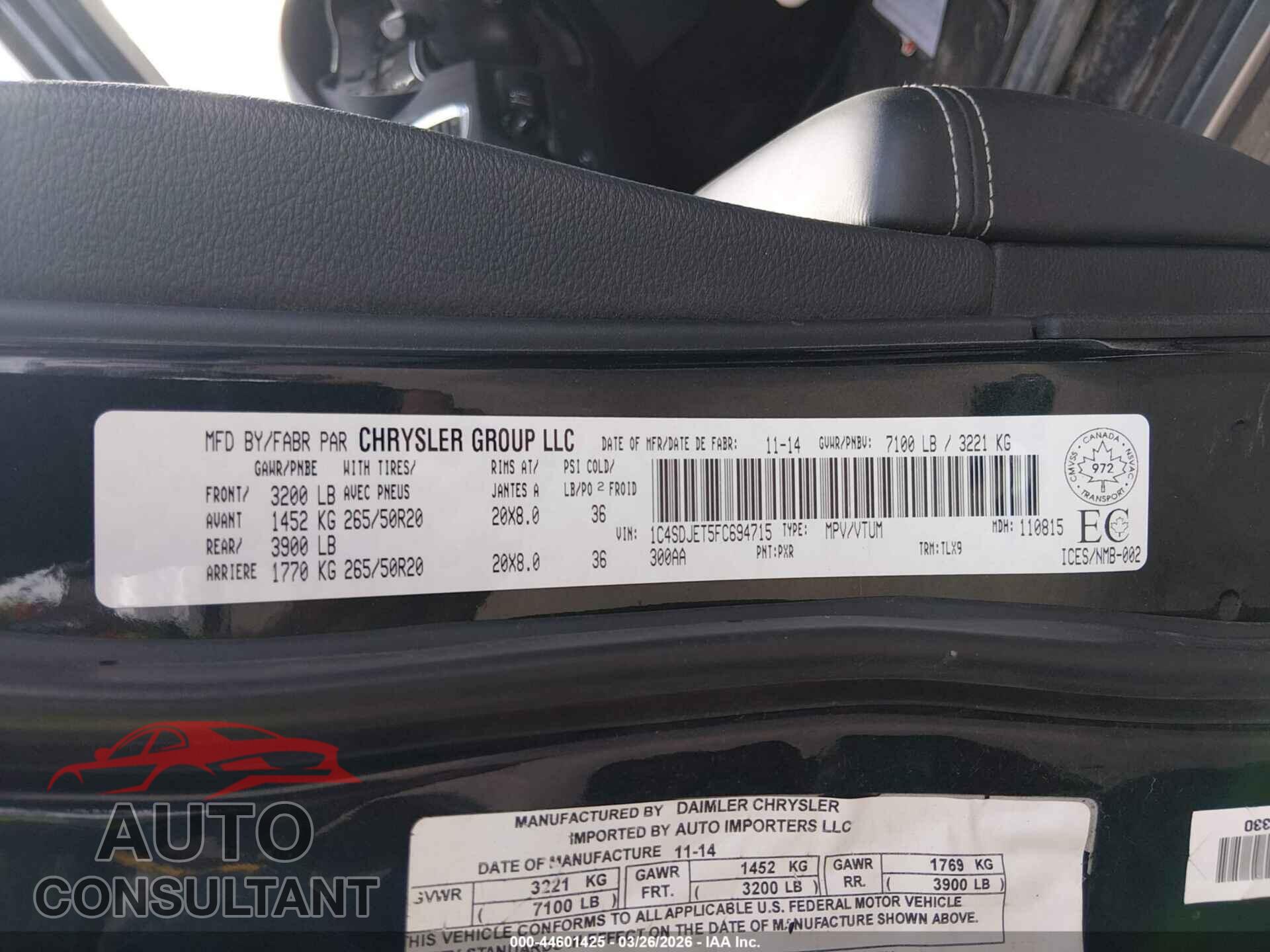 DODGE DURANGO 2015 - 1C4SDJET5FC694715