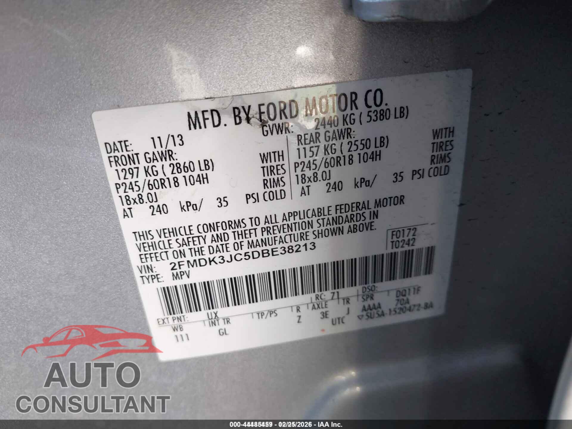 FORD EDGE 2013 - 2FMDK3JC5DBE38213